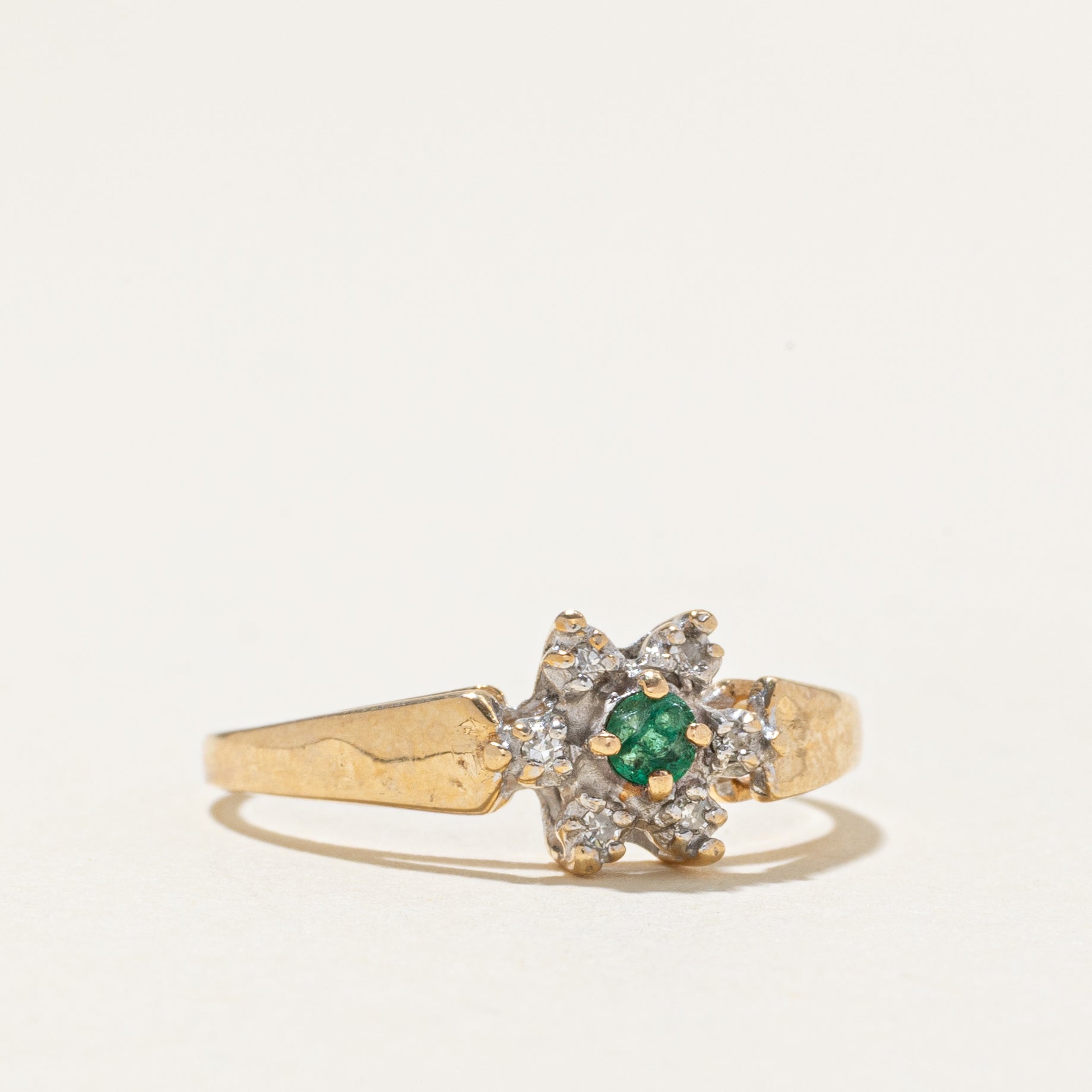 Emerald & Diamond Petal Ring | SZ 6.5
