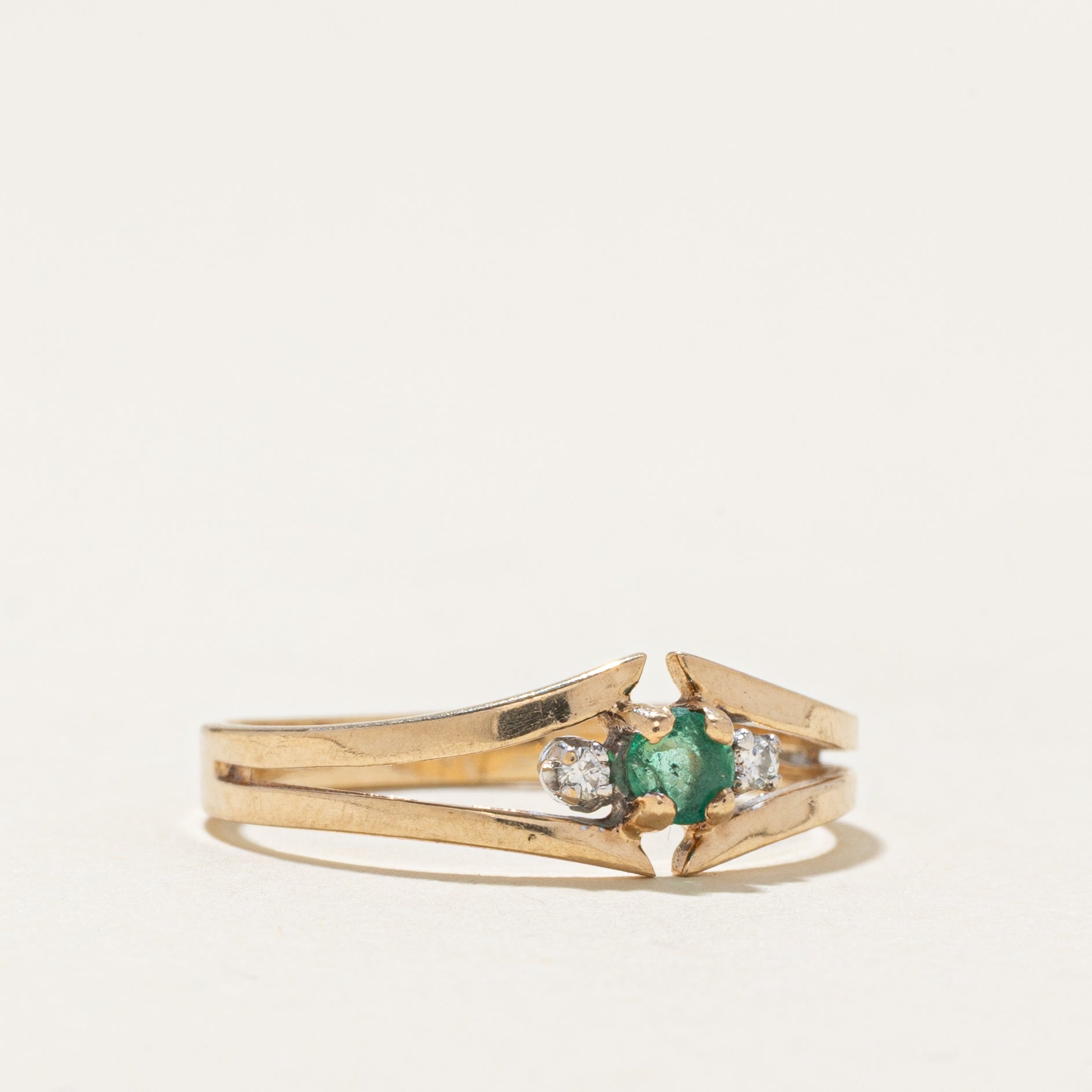 'Birks' Emerald & Diamond Open Shank Ring | SZ 6.5