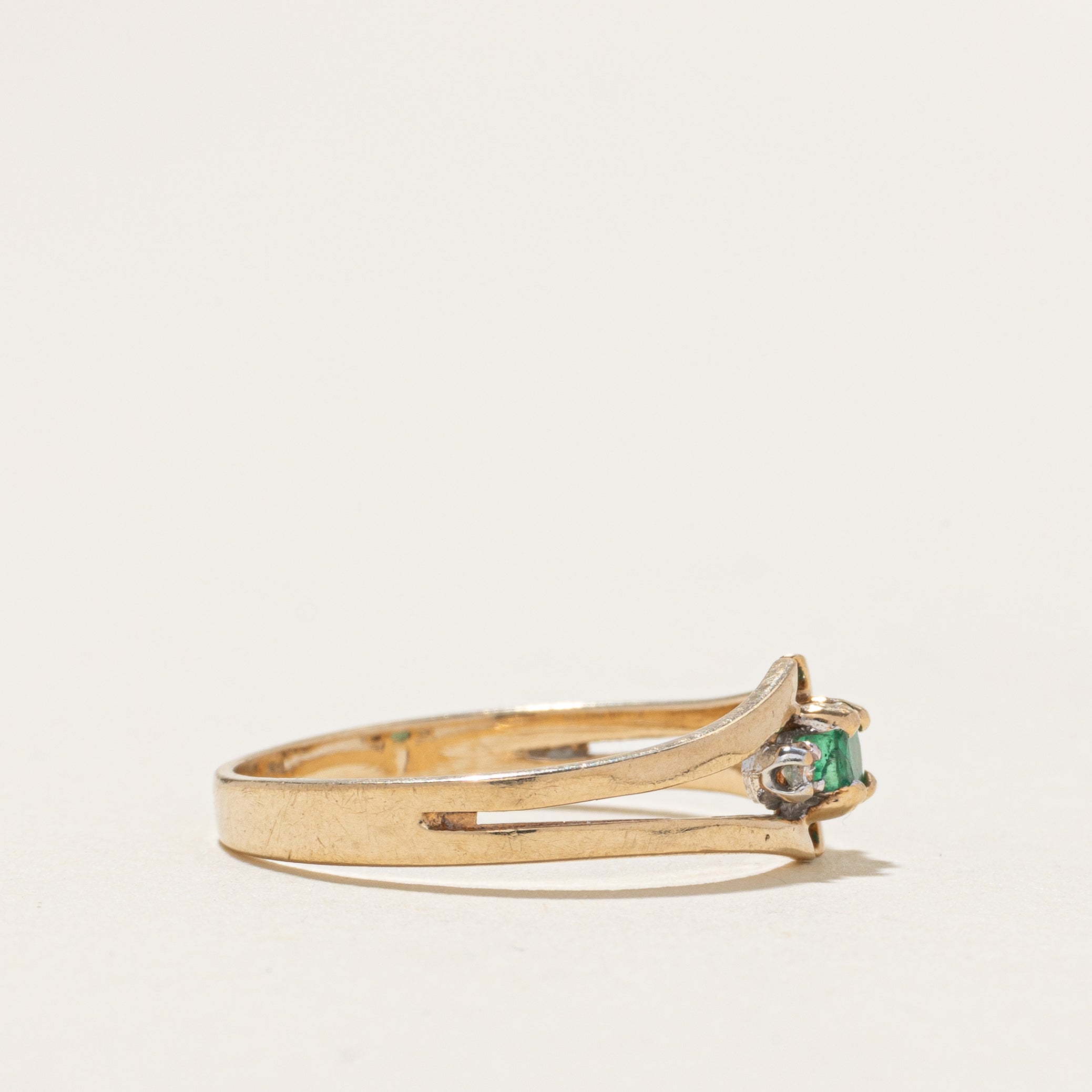 'Birks' Emerald & Diamond Open Shank Ring | SZ 6.5