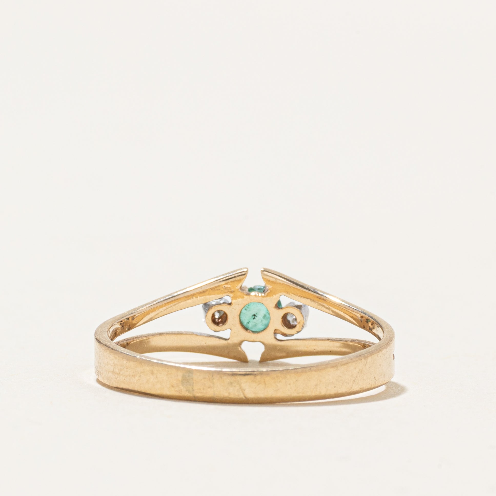 'Birks' Emerald & Diamond Open Shank Ring | SZ 6.5