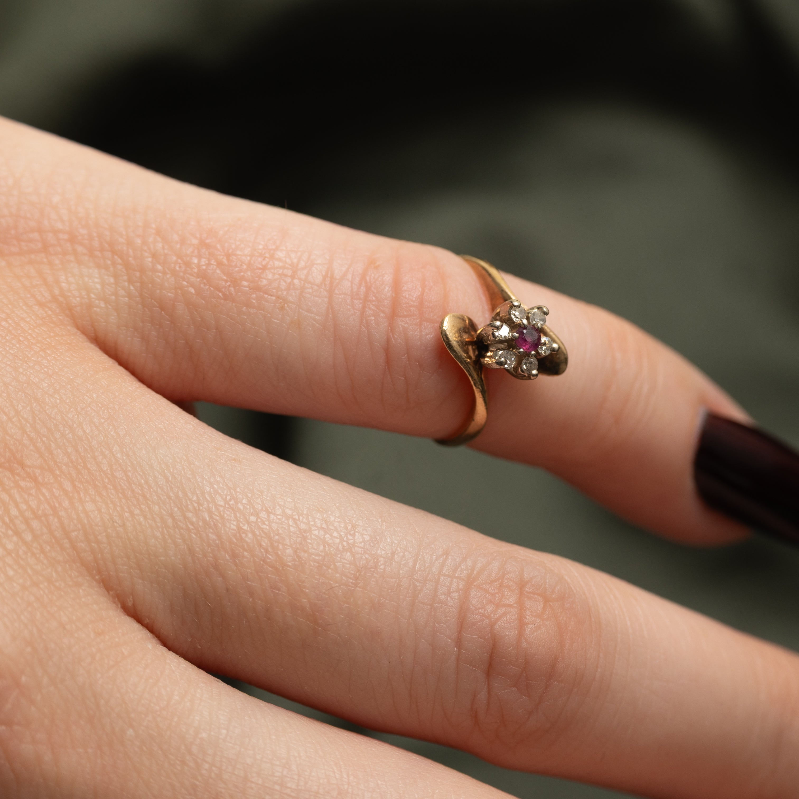 Ruby & Diamond Petal Bypass Ring | SZ 2.5