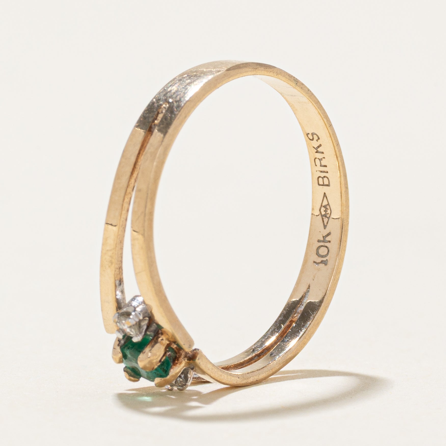 'Birks' Emerald & Diamond Open Shank Ring | SZ 6.5