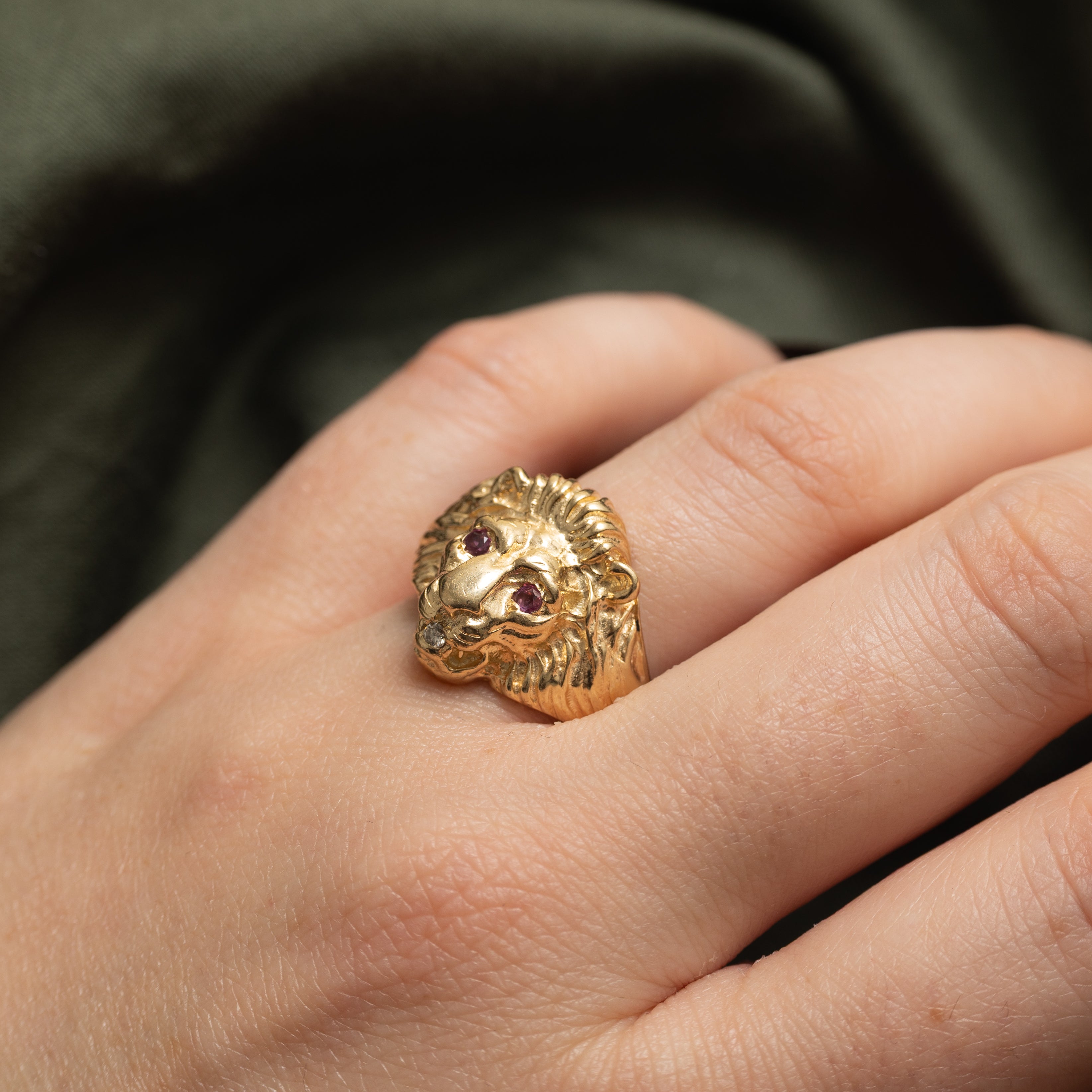 Ruby & Diamond Lion Head Ring | SZ 9.25