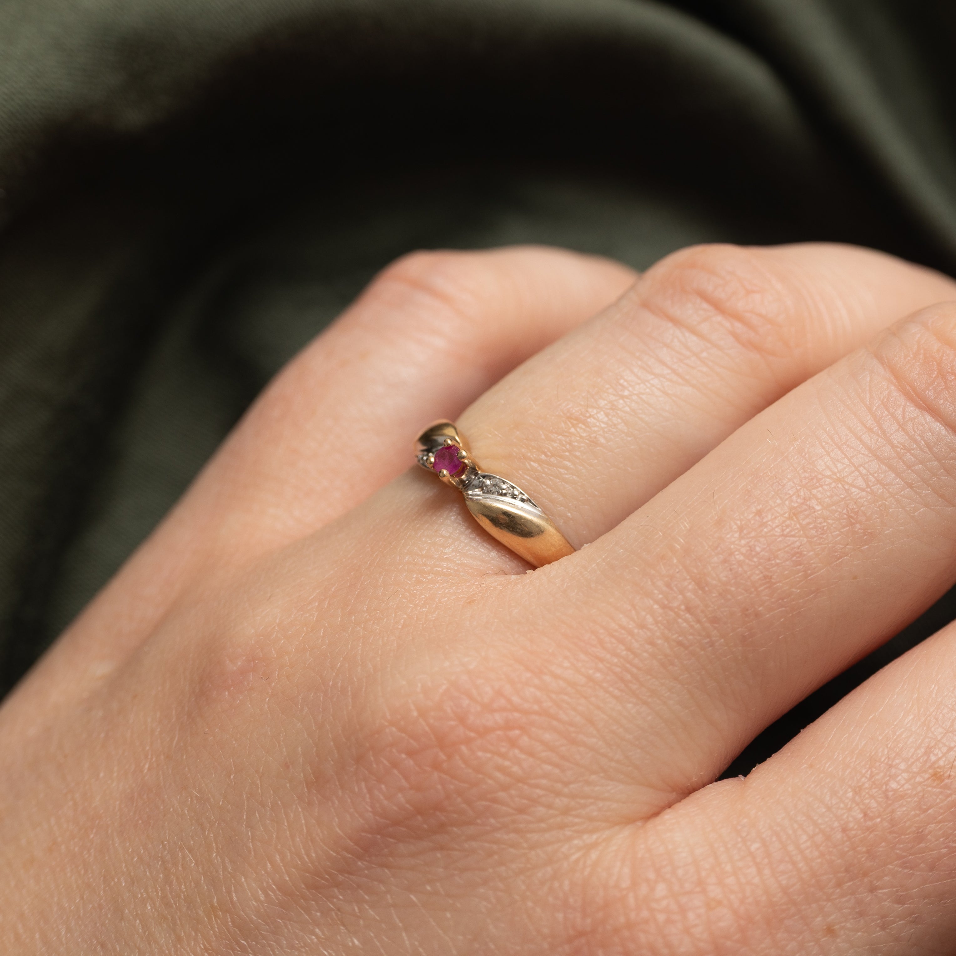 Ruby & Diagonal Diamond Ring | SZ 6.5