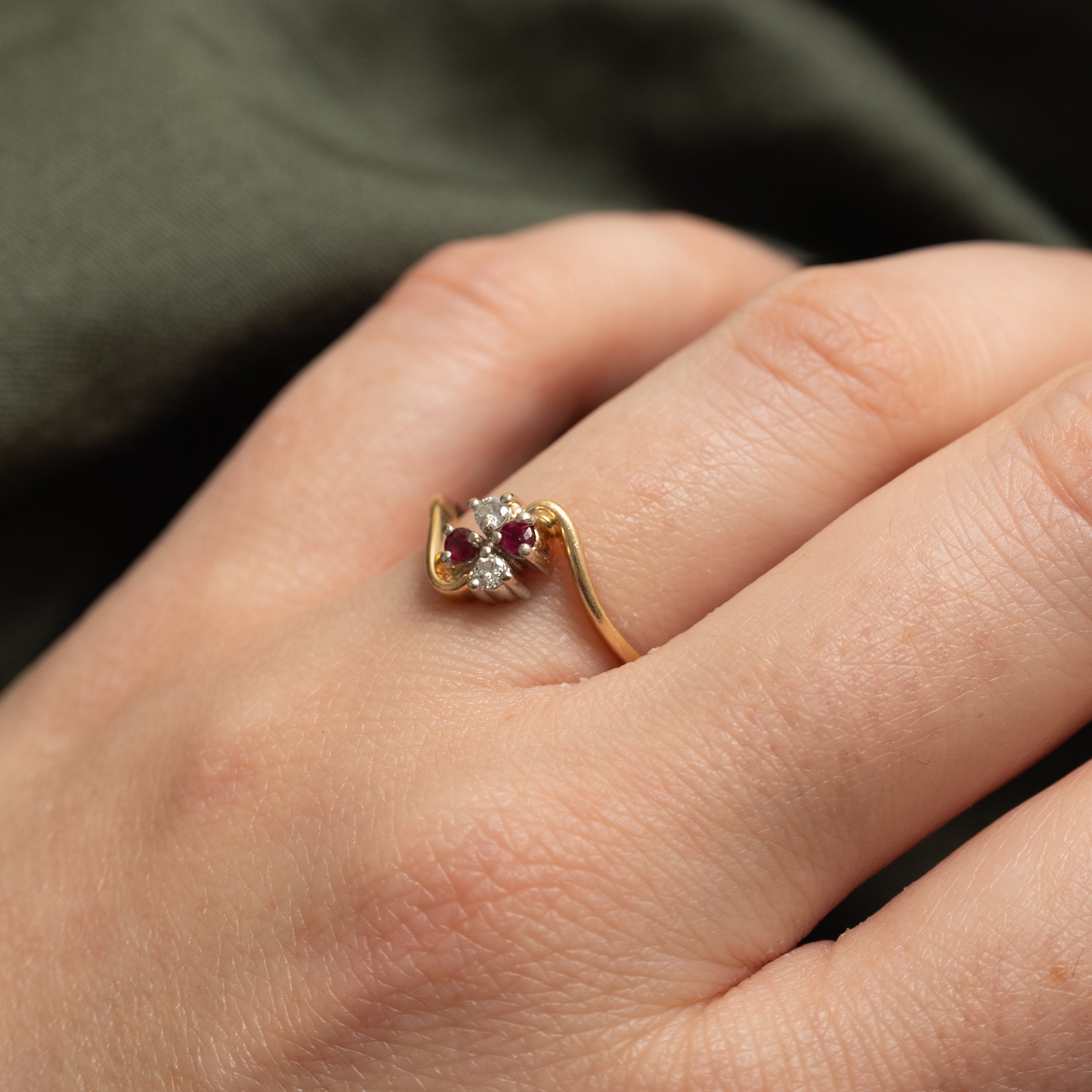 Ruby & Diamond Cluster Bypass Ring | SZ 8