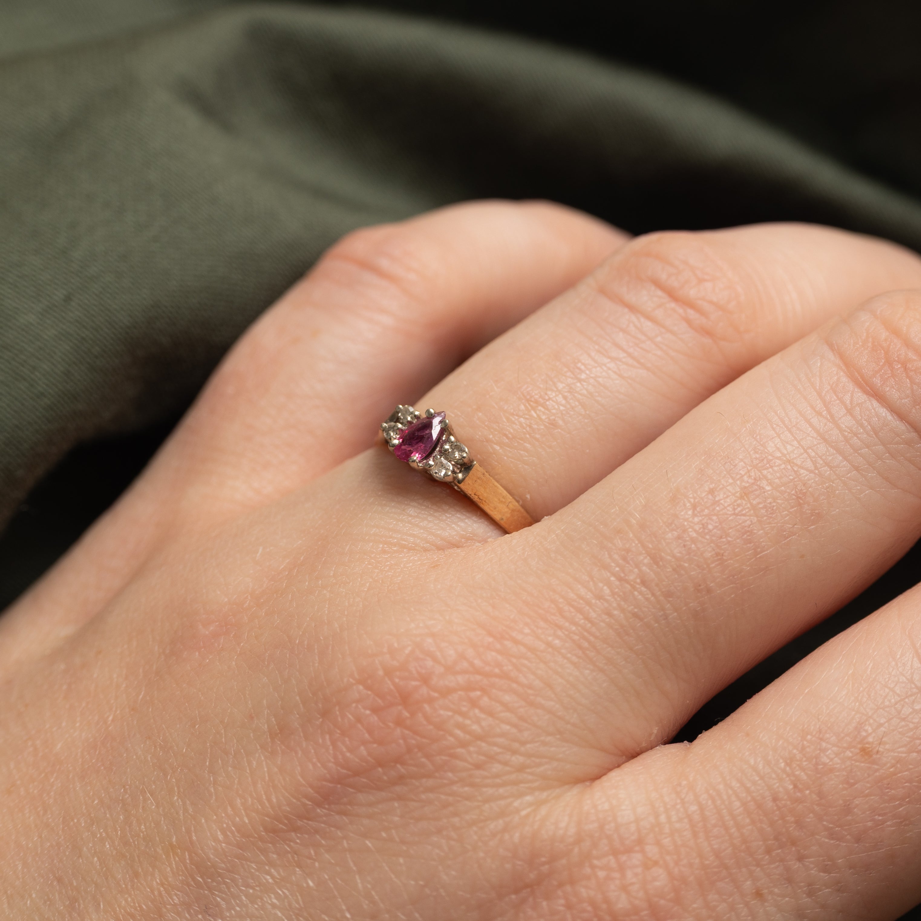 Pear Cut Ruby & Diamond Accented Ring | SZ 5.75