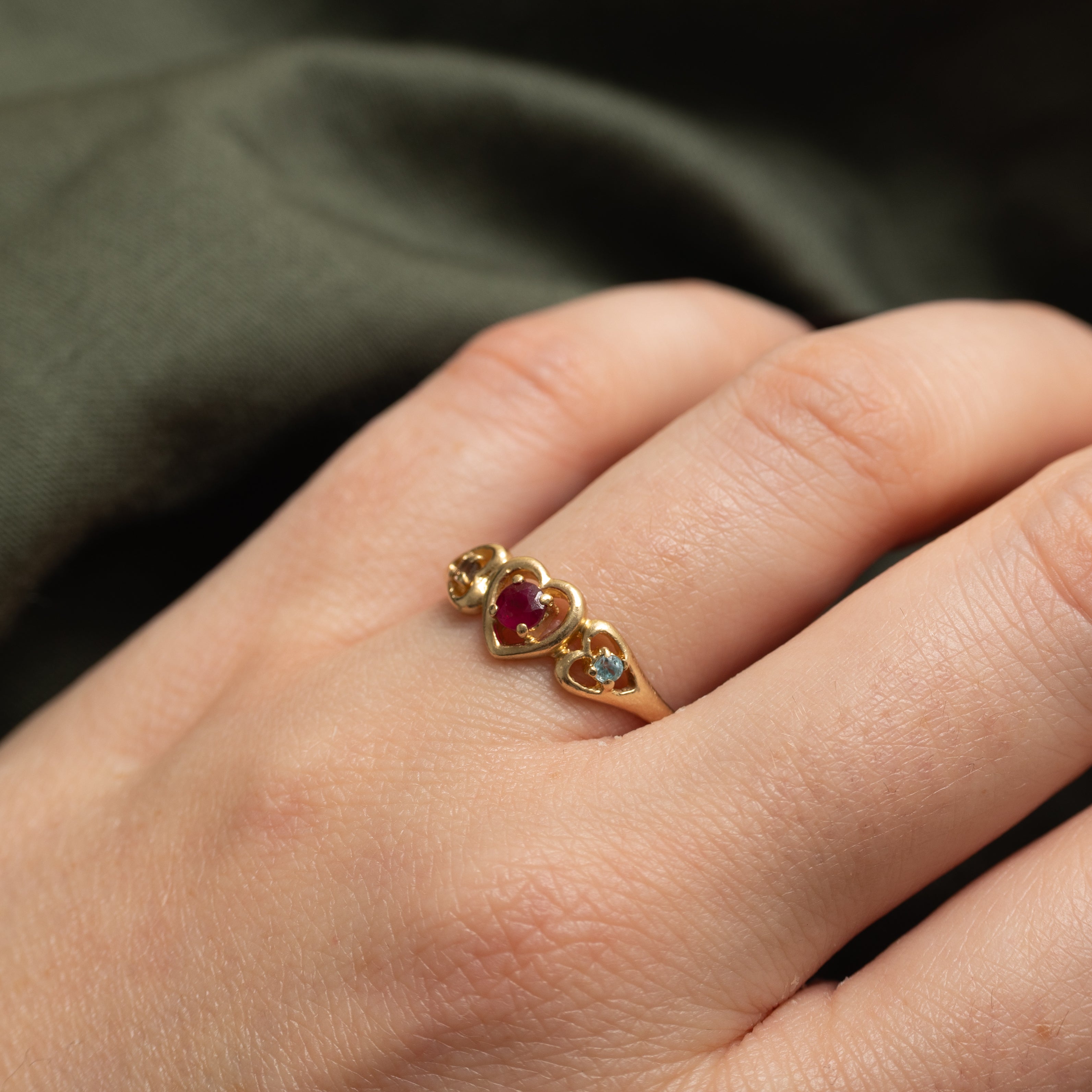 Ruby, Topaz, & Smoky Quartz Heart Ring | SZ 9.75