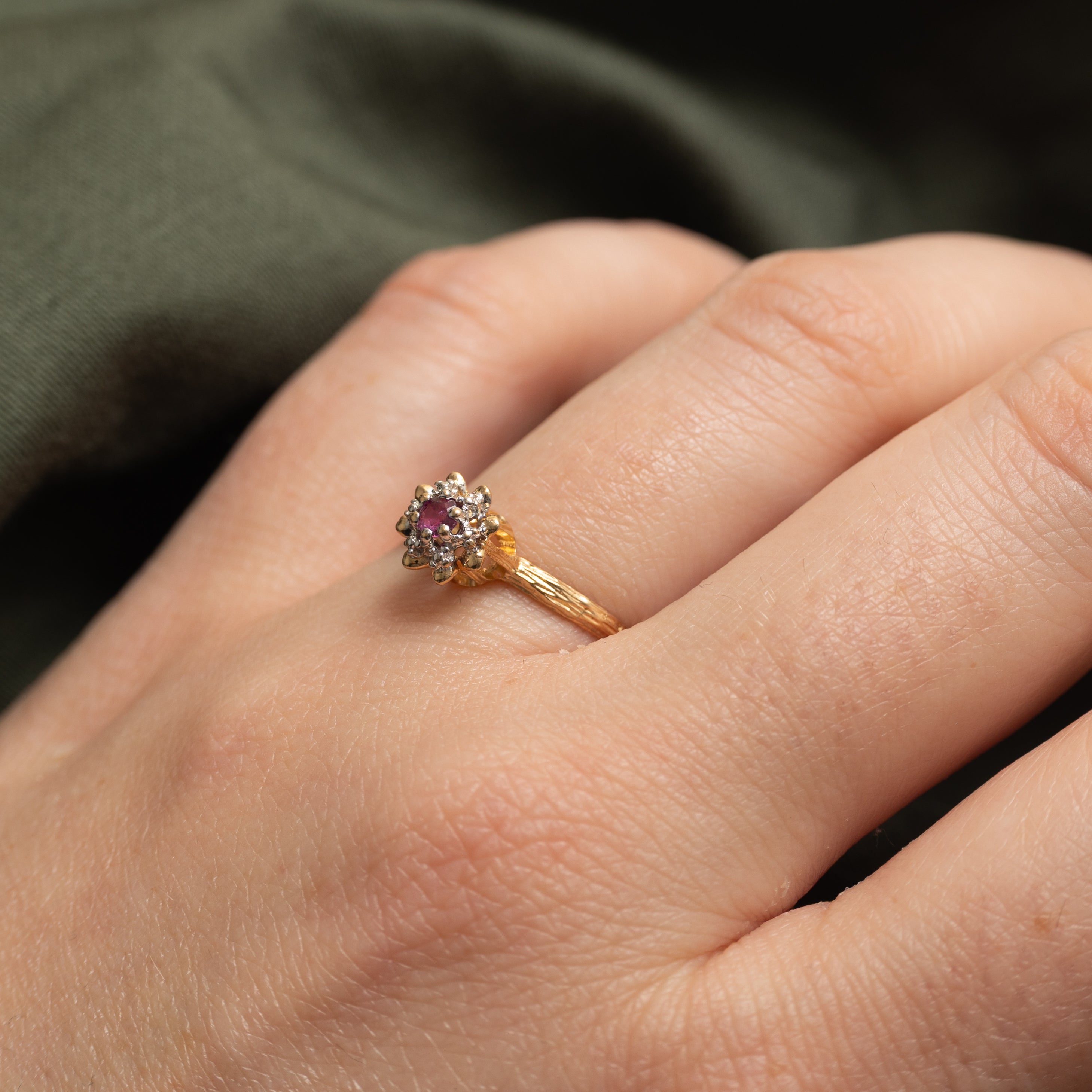 Ruby Textured Flower Ring | SZ 7