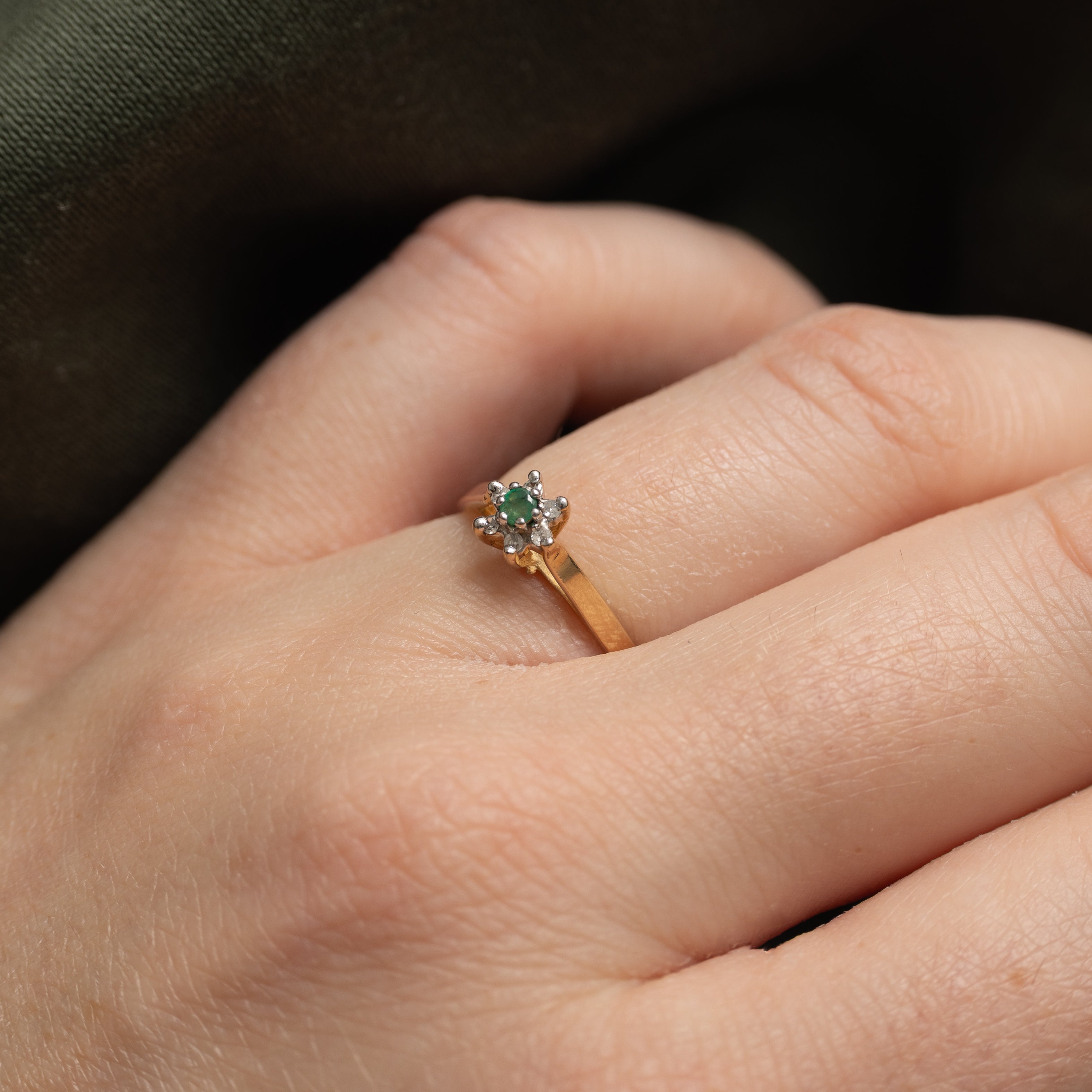 Emerald & Diamond Petal Ring | SZ 5