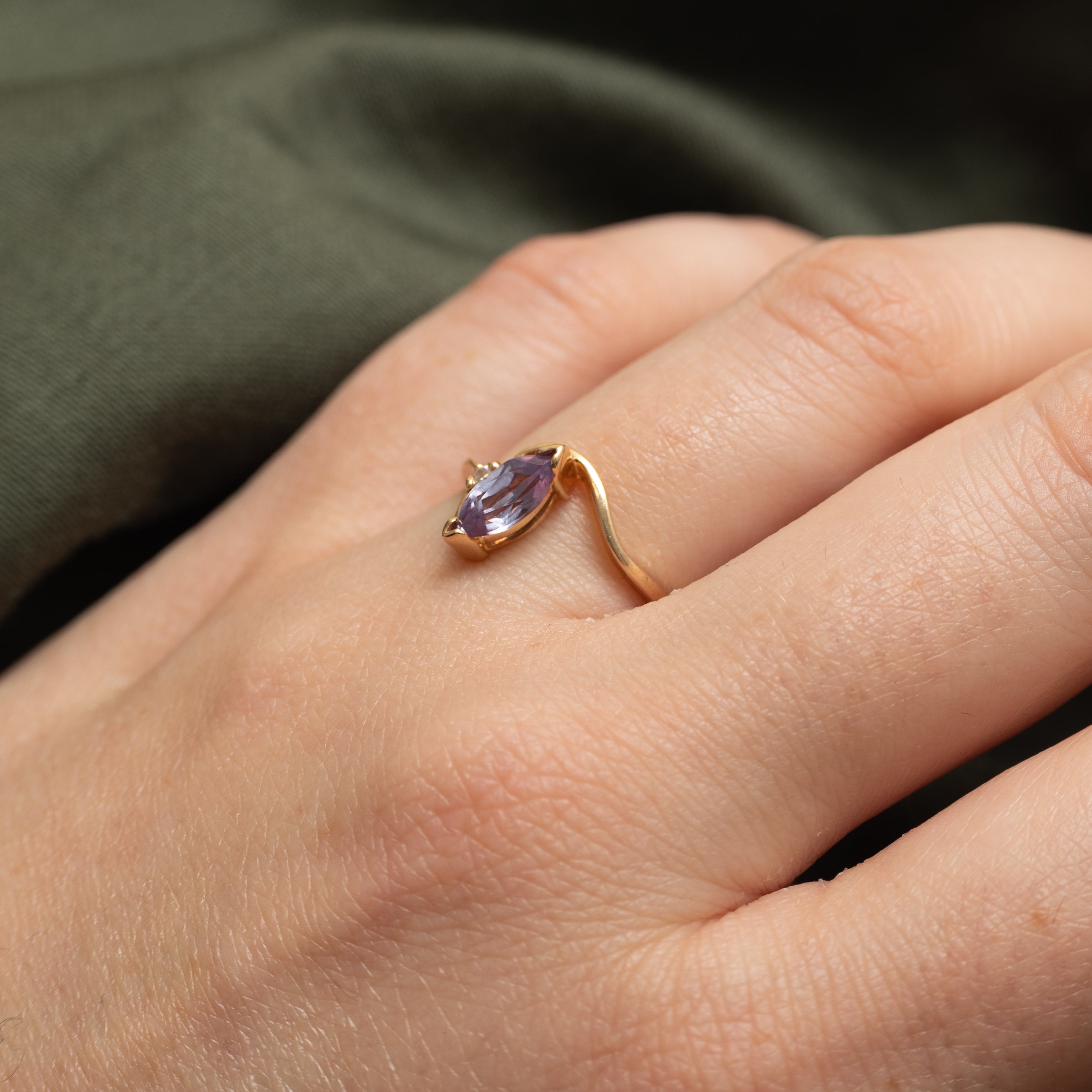 Synthetic Sapphire & Natural Diamond Bypass Ring | SZ 7