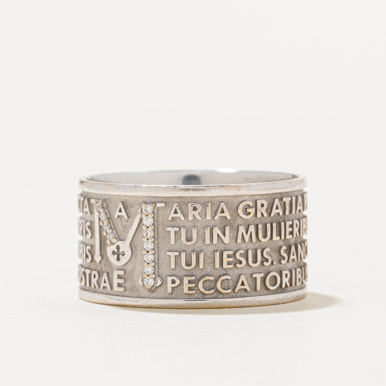 Diamond Accent "Hail Mary" Prayer Embossed Band | 12.5mm | SZ 12.5