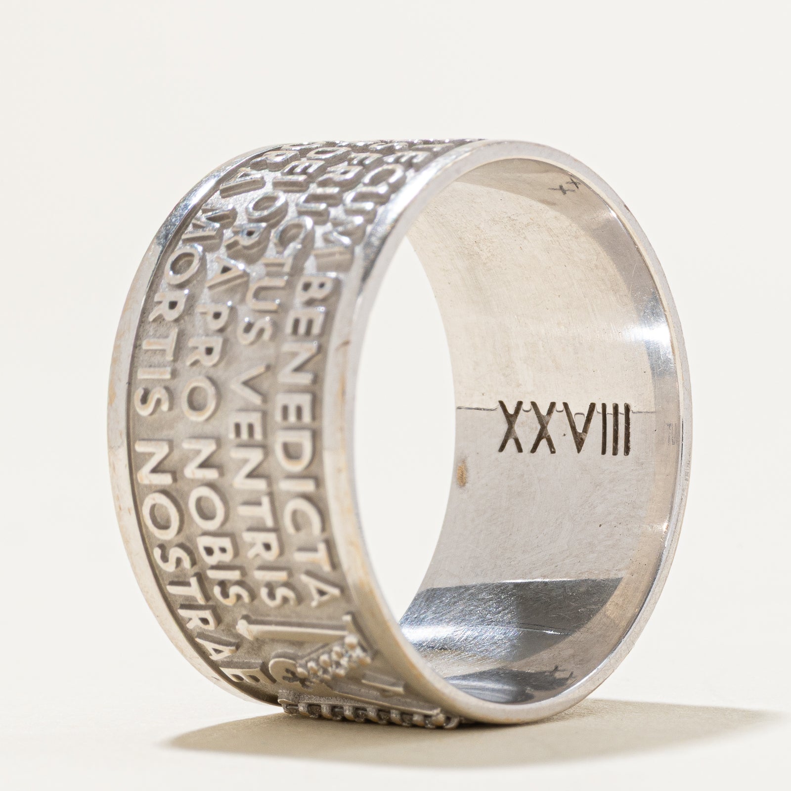 Diamond Accent "Hail Mary" Prayer Embossed Band | 12.5mm | SZ 12.5