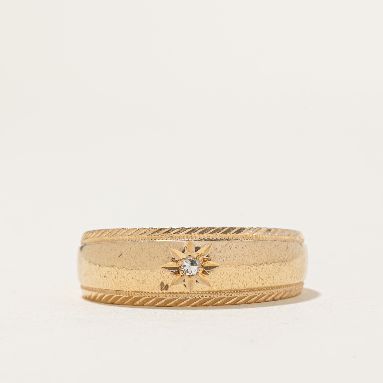Star Set Diamond Milgrained & Engraved Dome Ring | SZ 10.75