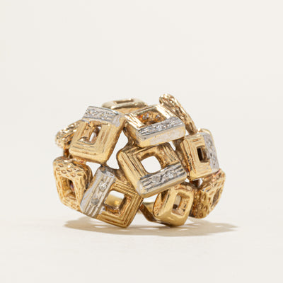 Two Tone Diamond Textured Geometric Cocktail Ring | SZ 5.75