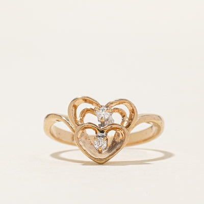 Diamond Openwork Hearts Chevron Ring | SZ 6.75