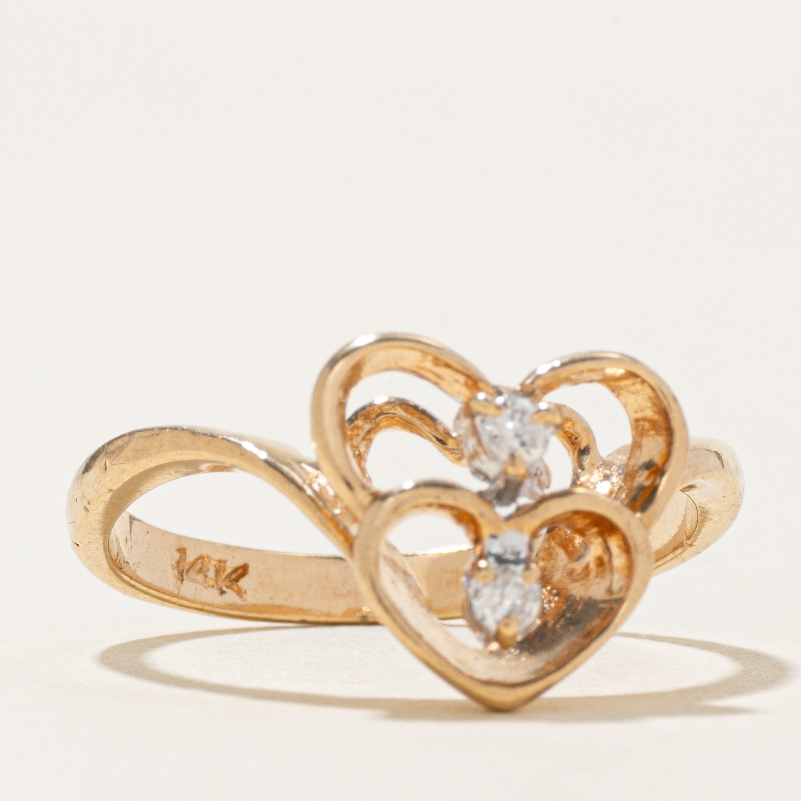 Diamond Openwork Hearts Chevron Ring | SZ 6.75