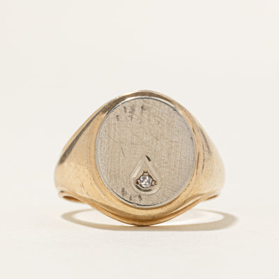 Two Tone Diamond Round Signet Ring | SZ 9.25