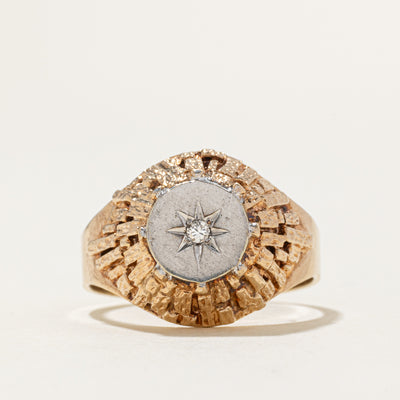 Two Tone Star Set Diamond Textured Dome Ring | SZ 11