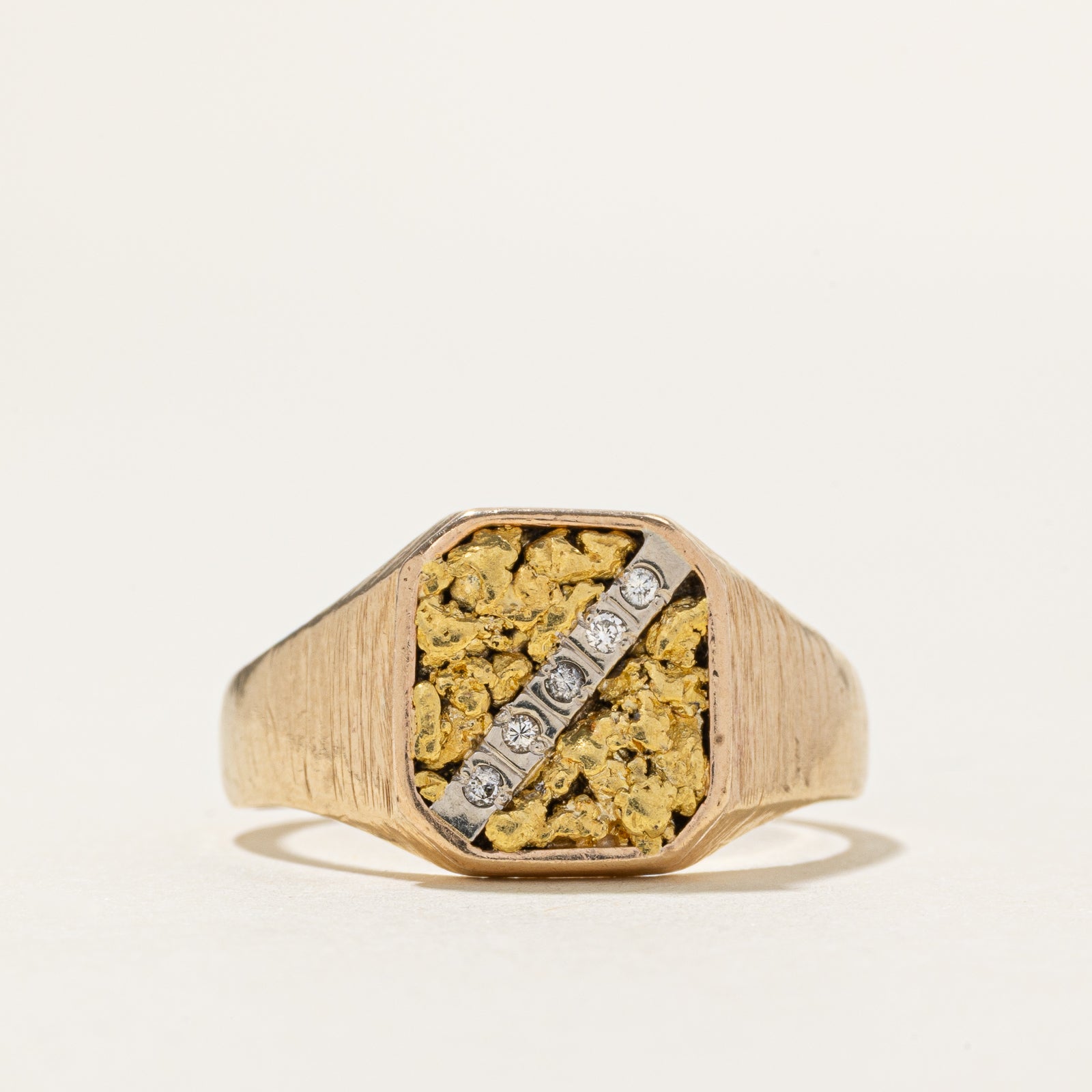 Diagonal Diamond Nuggety Signet Ring | SZ 9.25