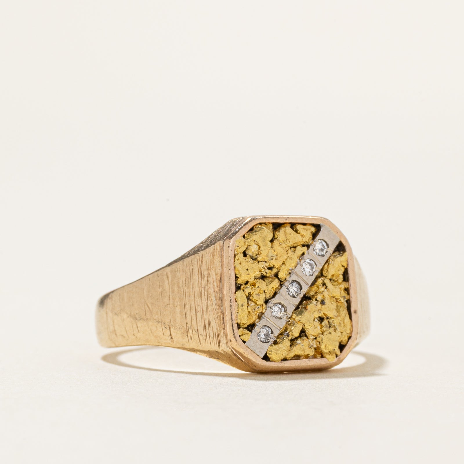 Diagonal Diamond Nuggety Signet Ring | SZ 9.25