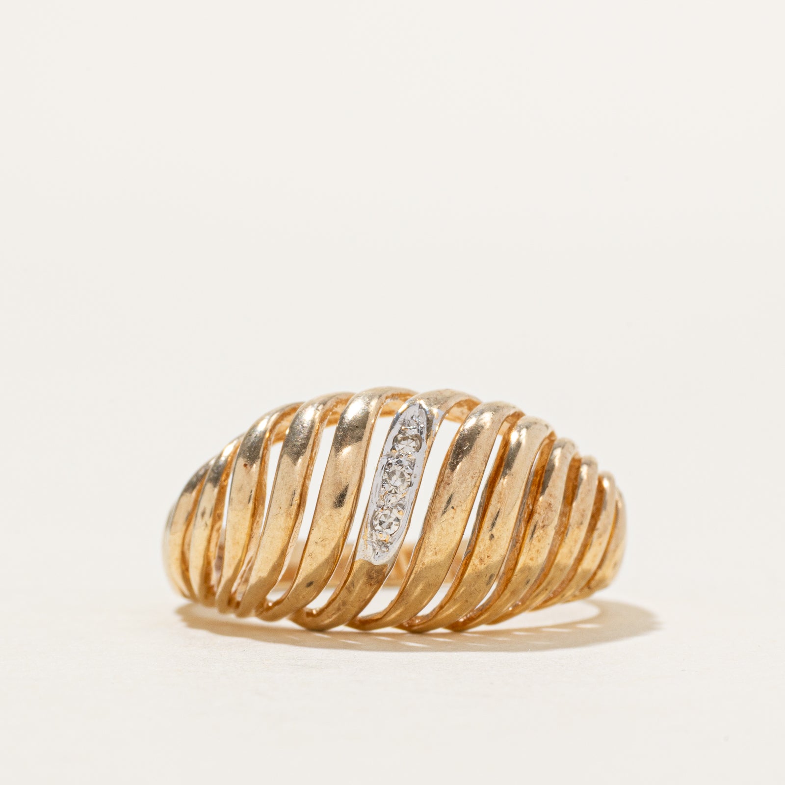 Diamond Column Croissant Dome Ring | SZ 8