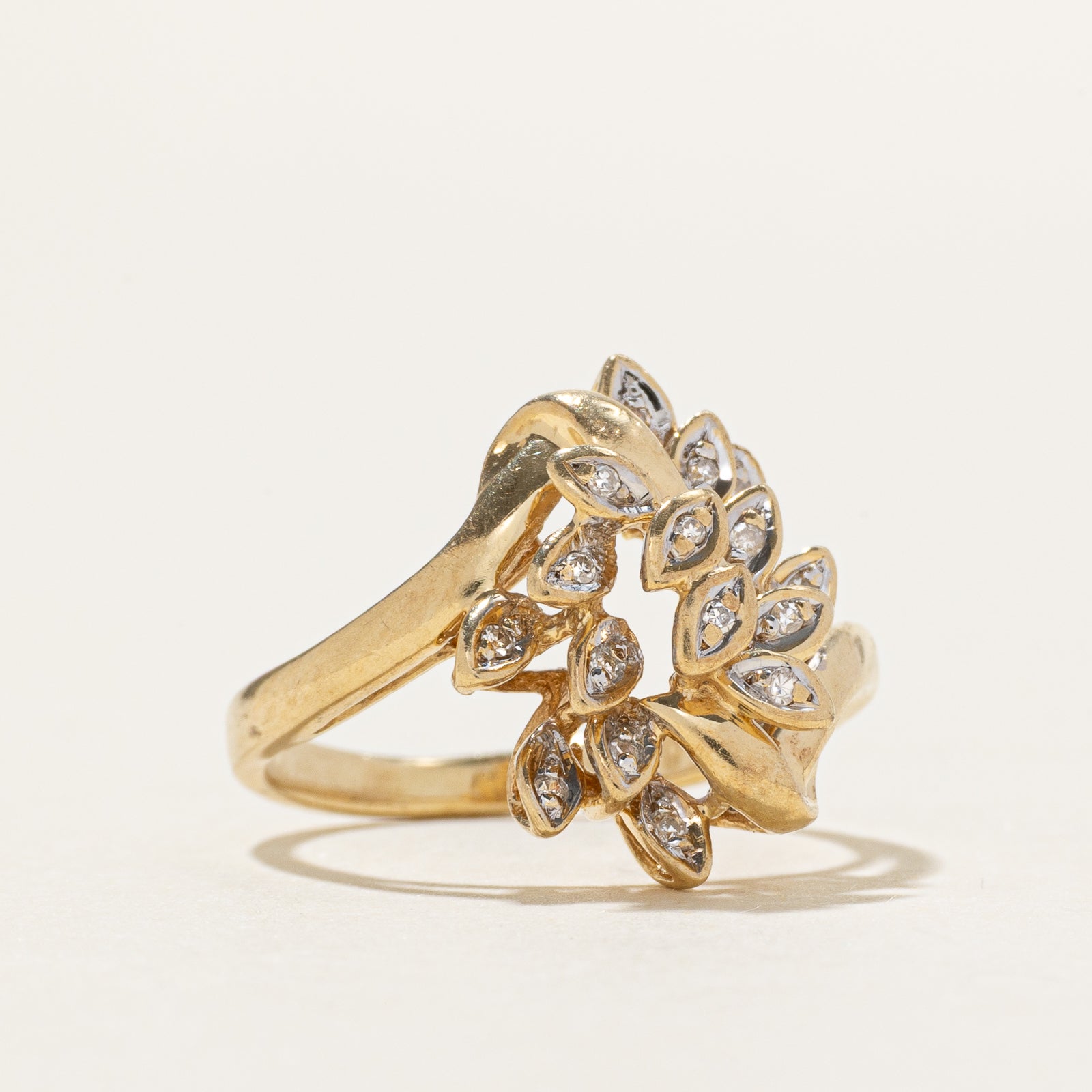 14k Diamond Floral Cluster Bypass Ring | SZ 3.5