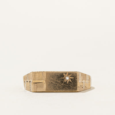 Star Set Diamond Cross Hatch Signet Ring | SZ 8.5
