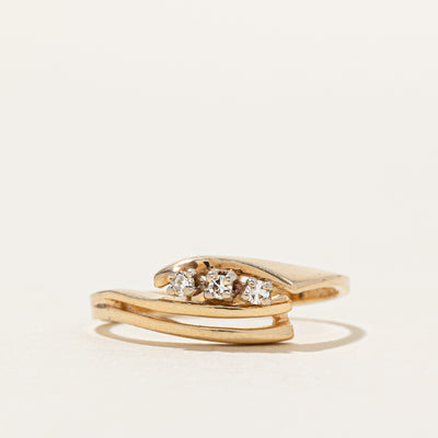 14k Three Stone Diamond Bypass Ring | SZ 6.25