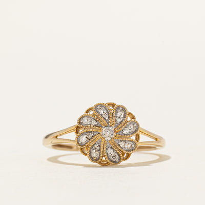 10k Diamond Flower Milgrained Ring | SZ 7