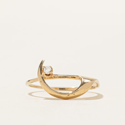 14k Single Stone Diamond Crescent Ring | SZ 5