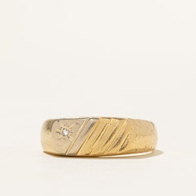 18k Two-Tone Star Set Diamond Grooved Ring | SZ 10