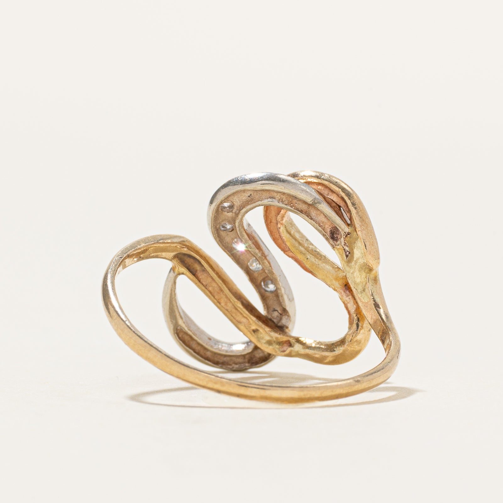 10K Two Tone Diamond Twisted Ring | SZ 7.5