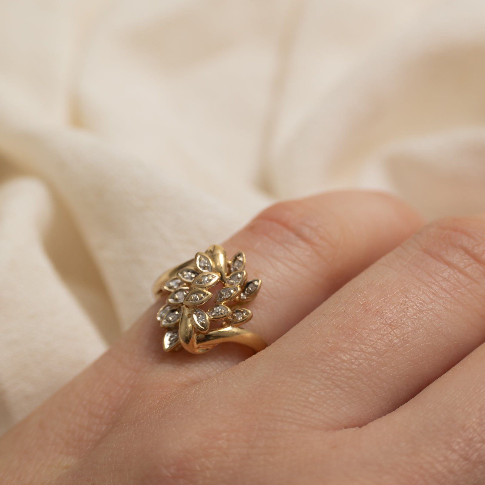 14k Diamond Floral Cluster Bypass Ring | SZ 3.5