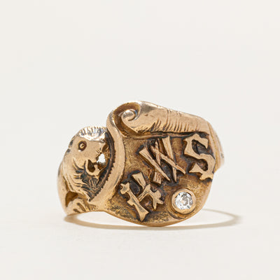 Diamond 'HWS' Initialized Lion Engraved Ring | SZ 7