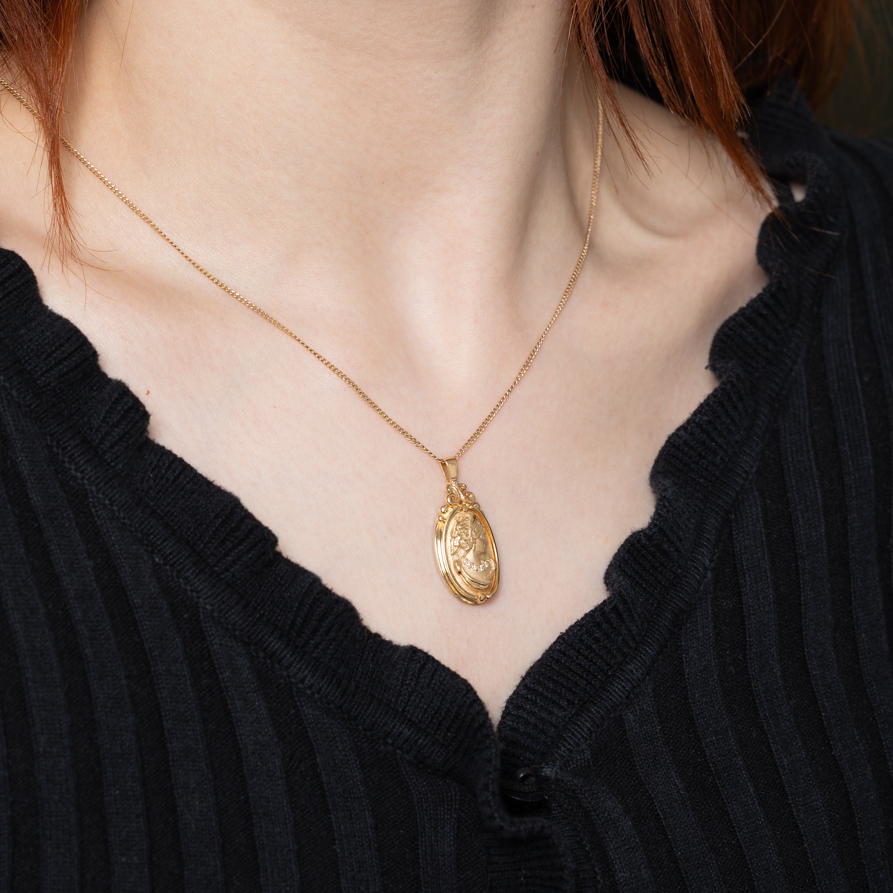 14k Yellow Gold Diamond Portrait Pendant