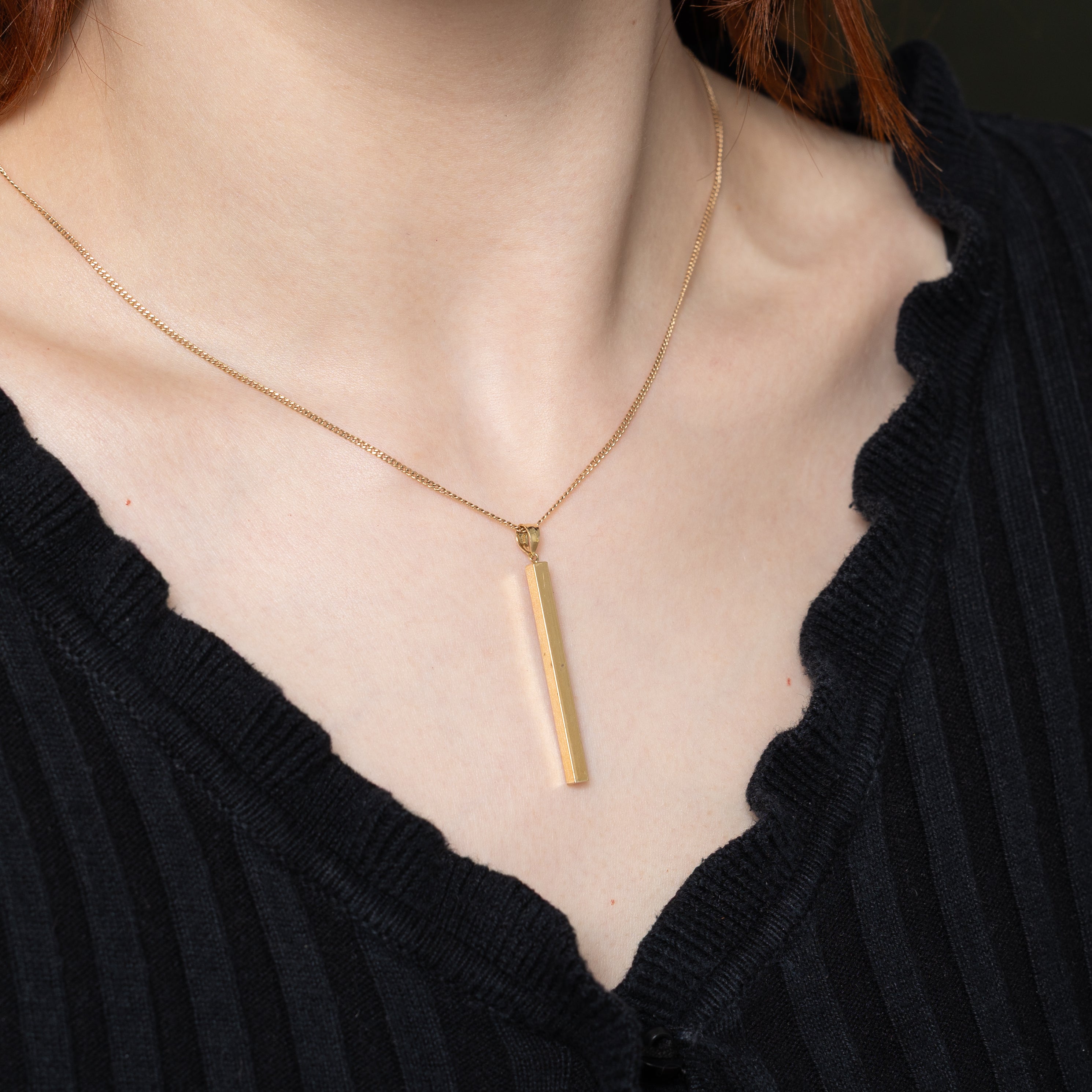 14k Yellow Gold Drop Bar Pendant