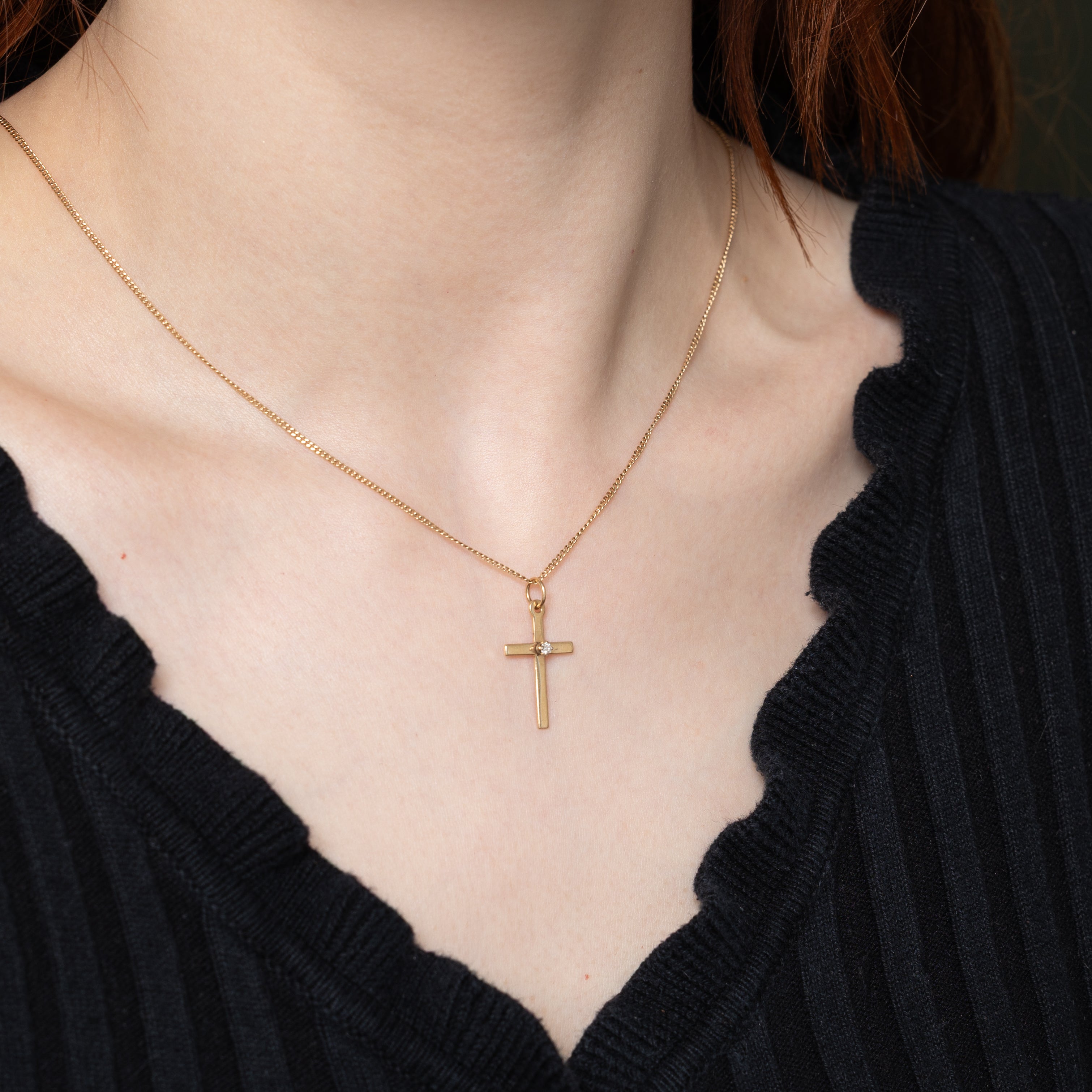 10k Yellow Gold Diamond Cross Charm