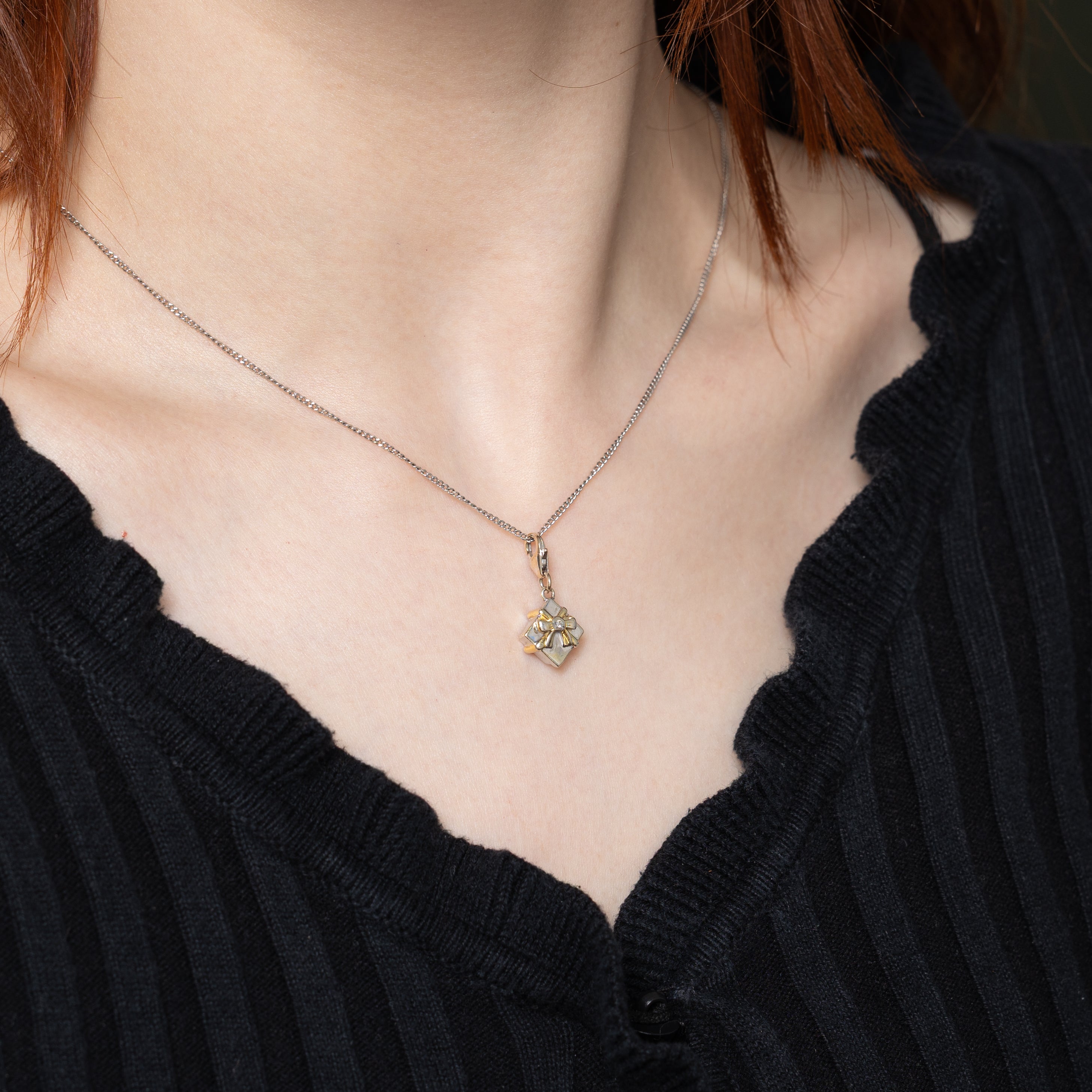 10k Two Tone Gold Diamond Gift Box Charm