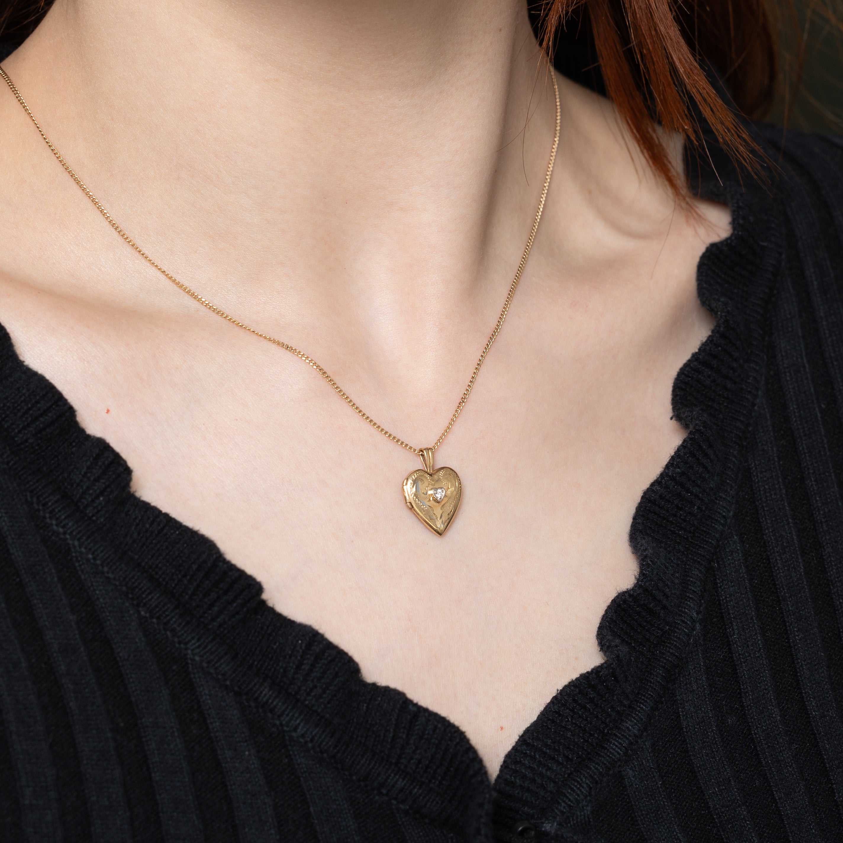 10k Diamond Engraved Heart Locket