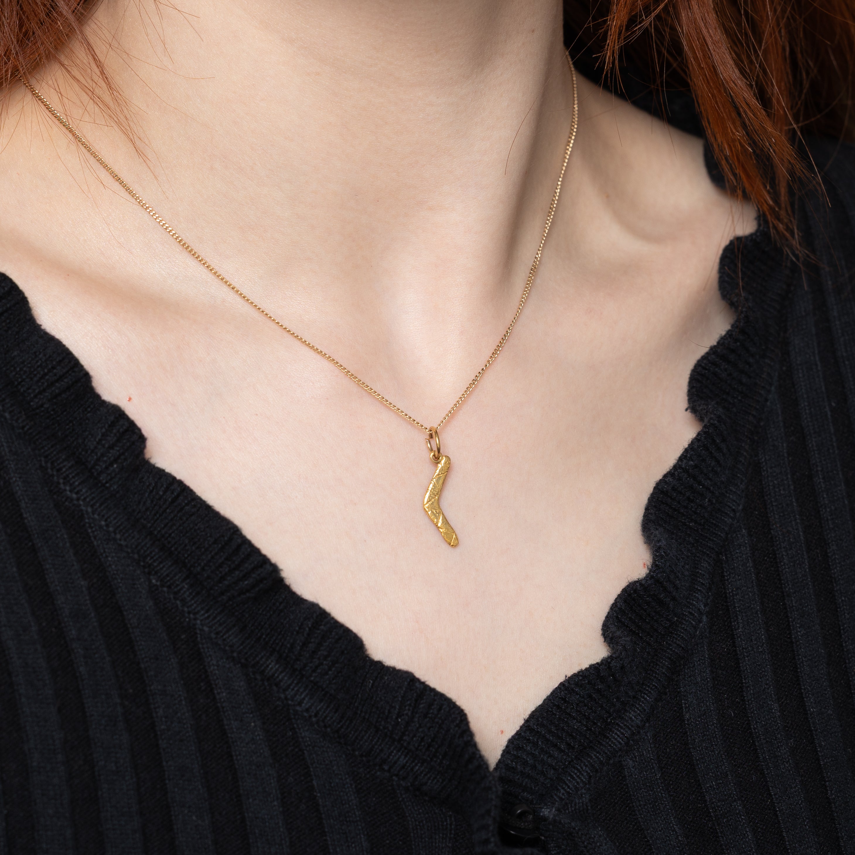 9k Yellow Gold Textured Boomerang Charm