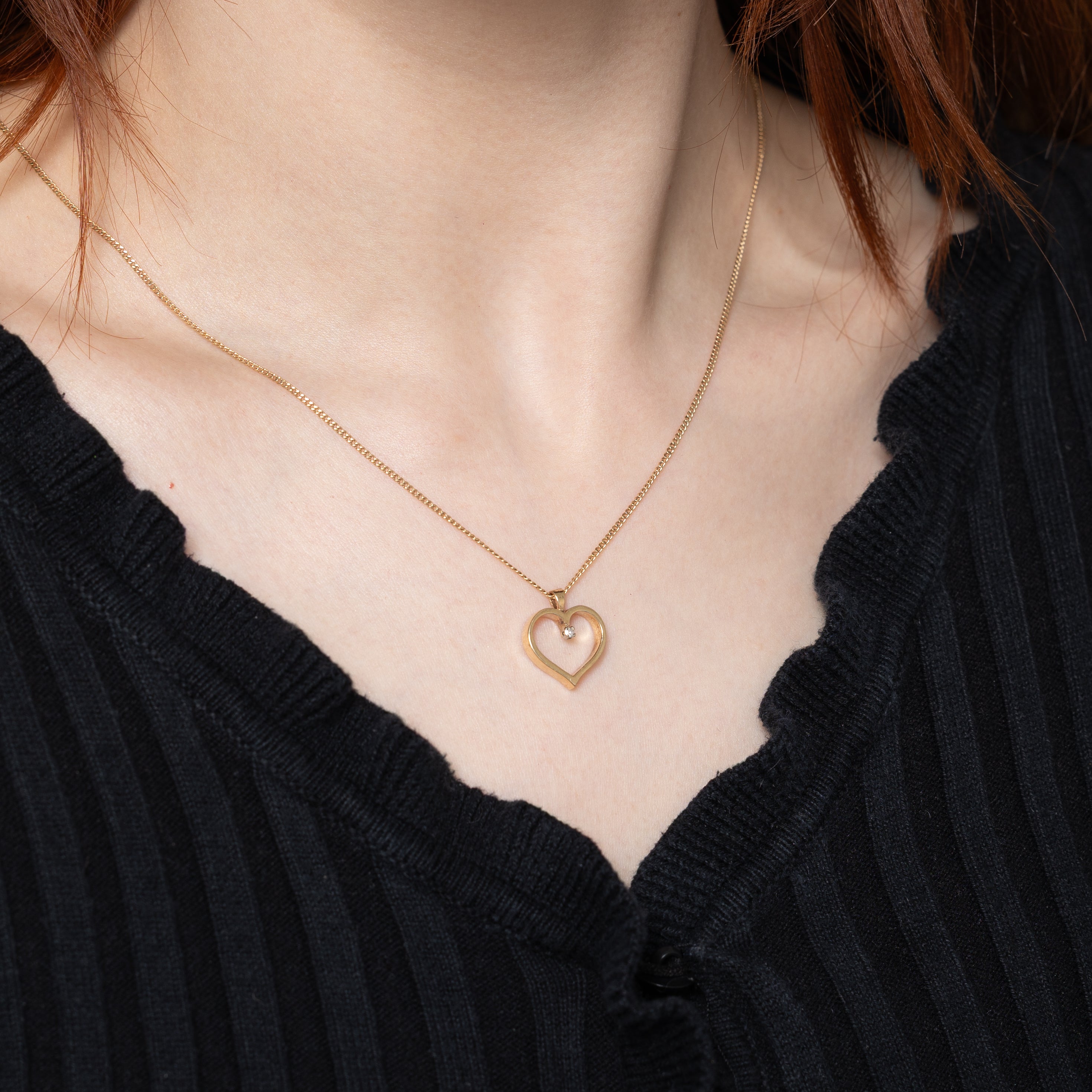 10k Yellow Gold Diamond Open Heart Pendant