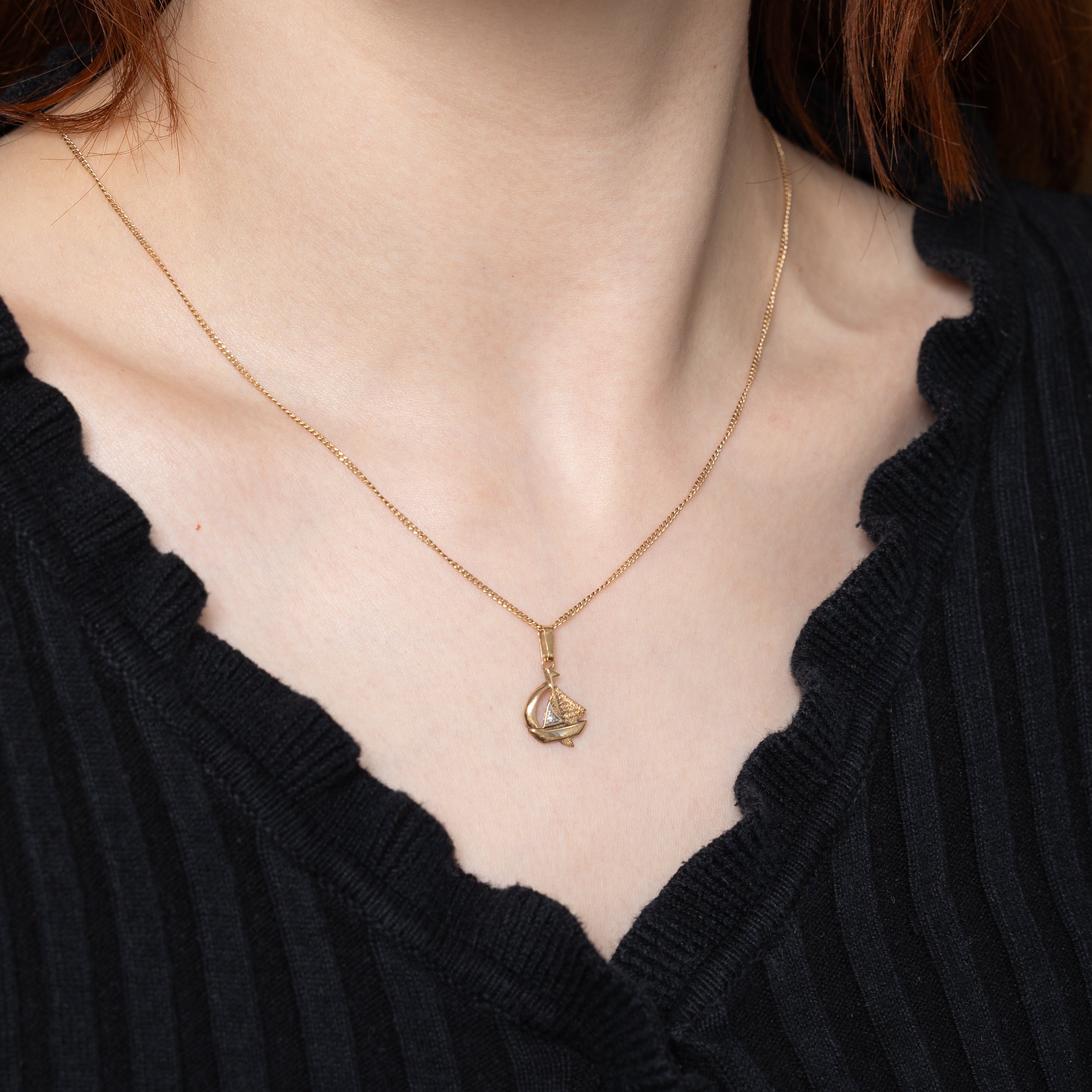 10k Diamond Sailboat Pendant