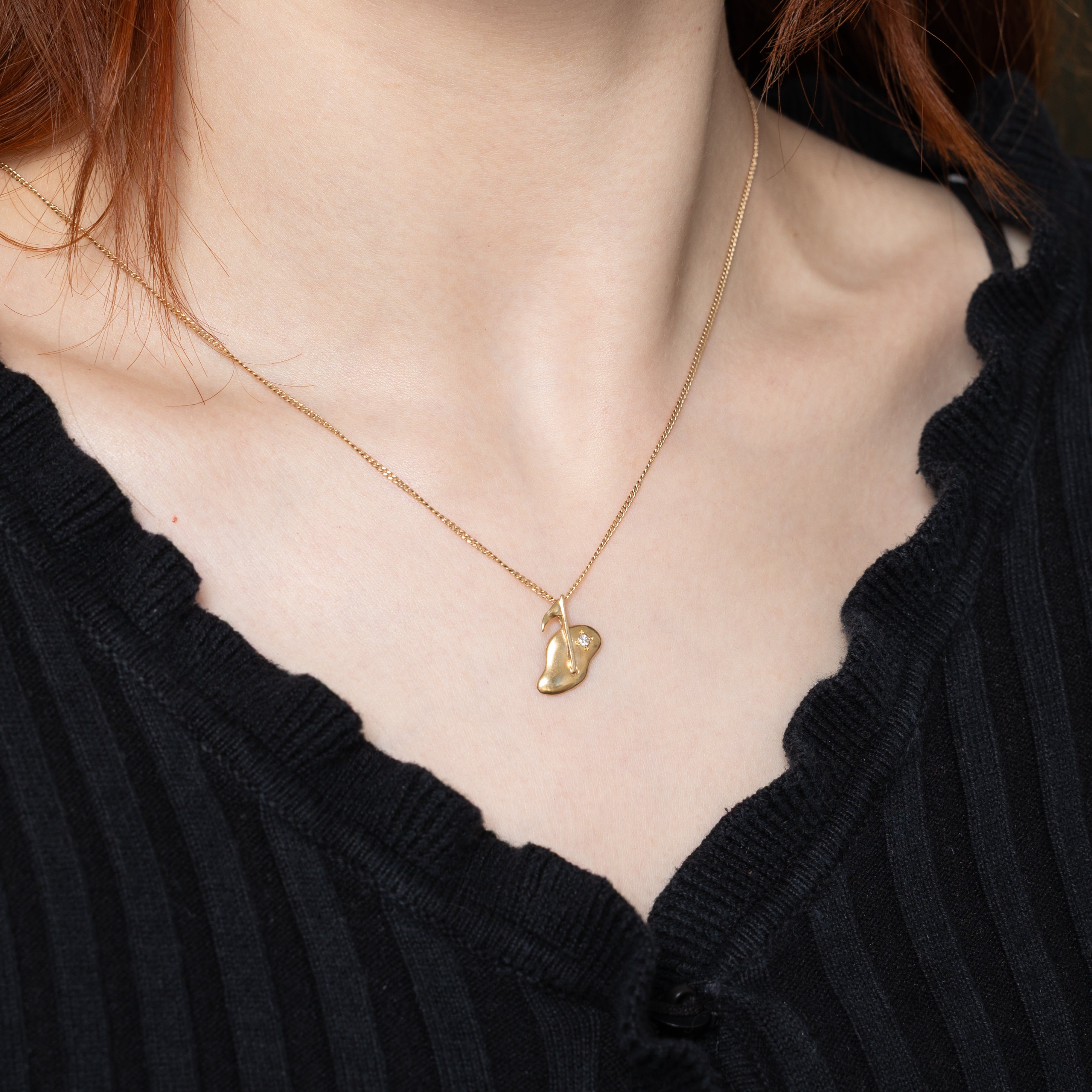 14k Yellow Gold Diamond Matte Golf Hole Pendant