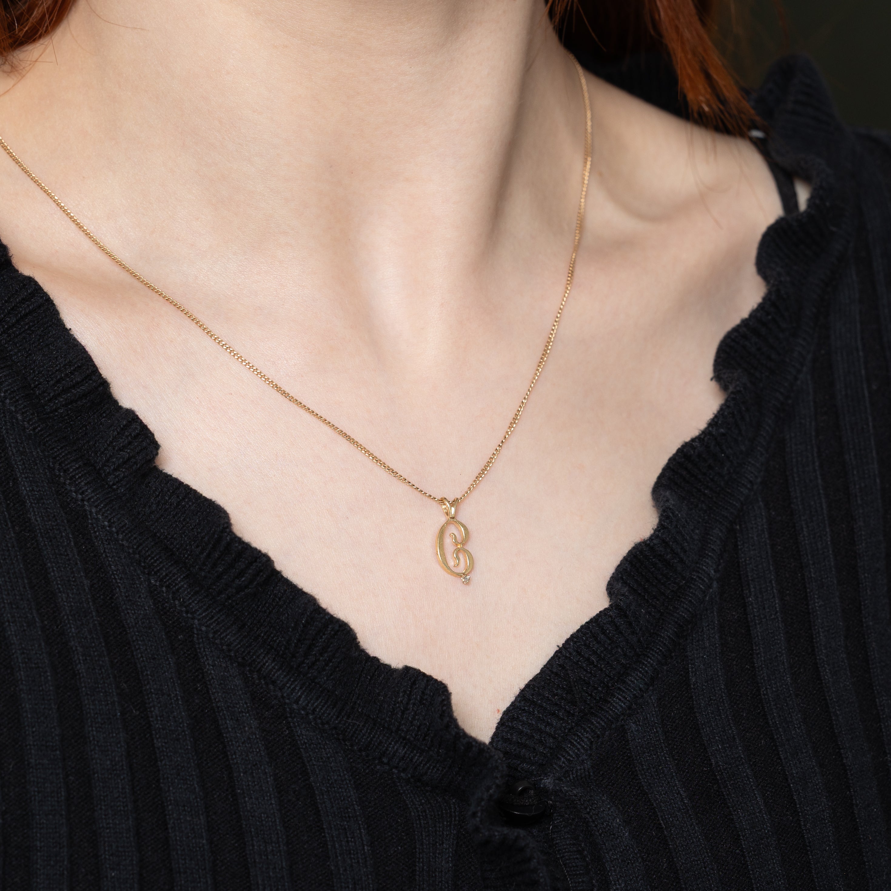 14k Yellow Gold Diamond "C" Initial Pendant