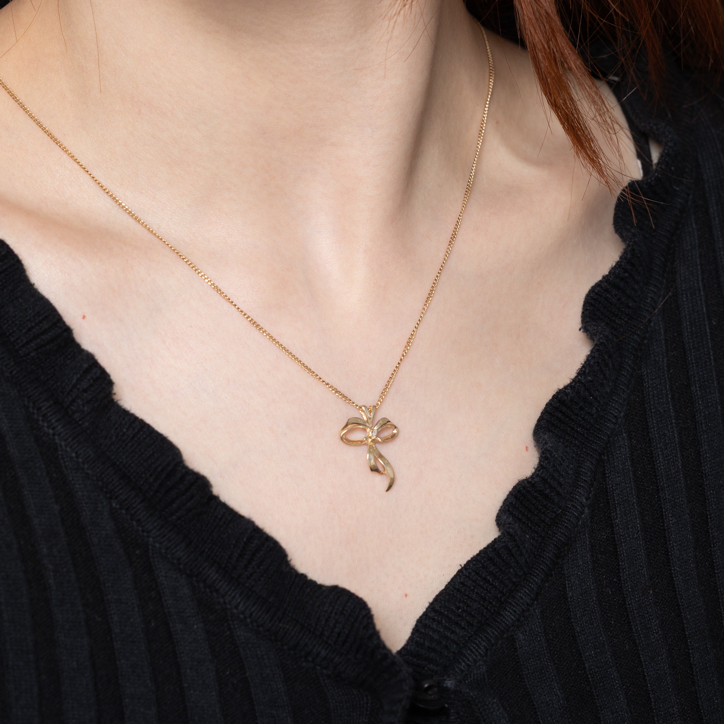 14k Yellow Gold Diamond Ribbon Pendant