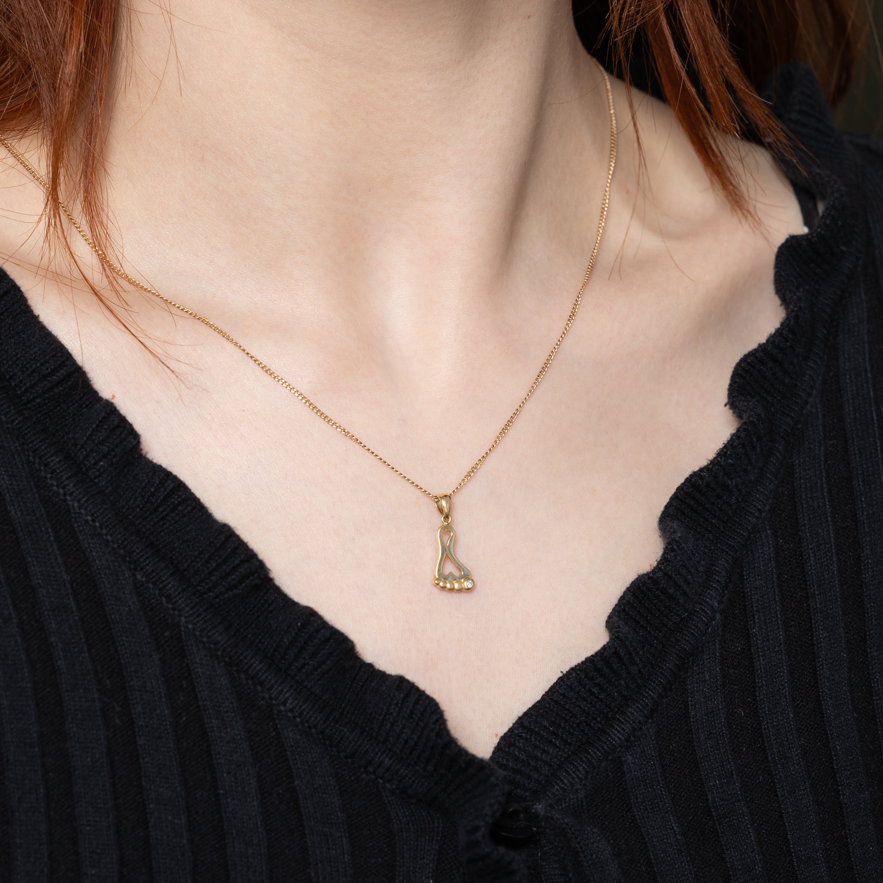 14k Yellow Gold Diamond Foot Pendant