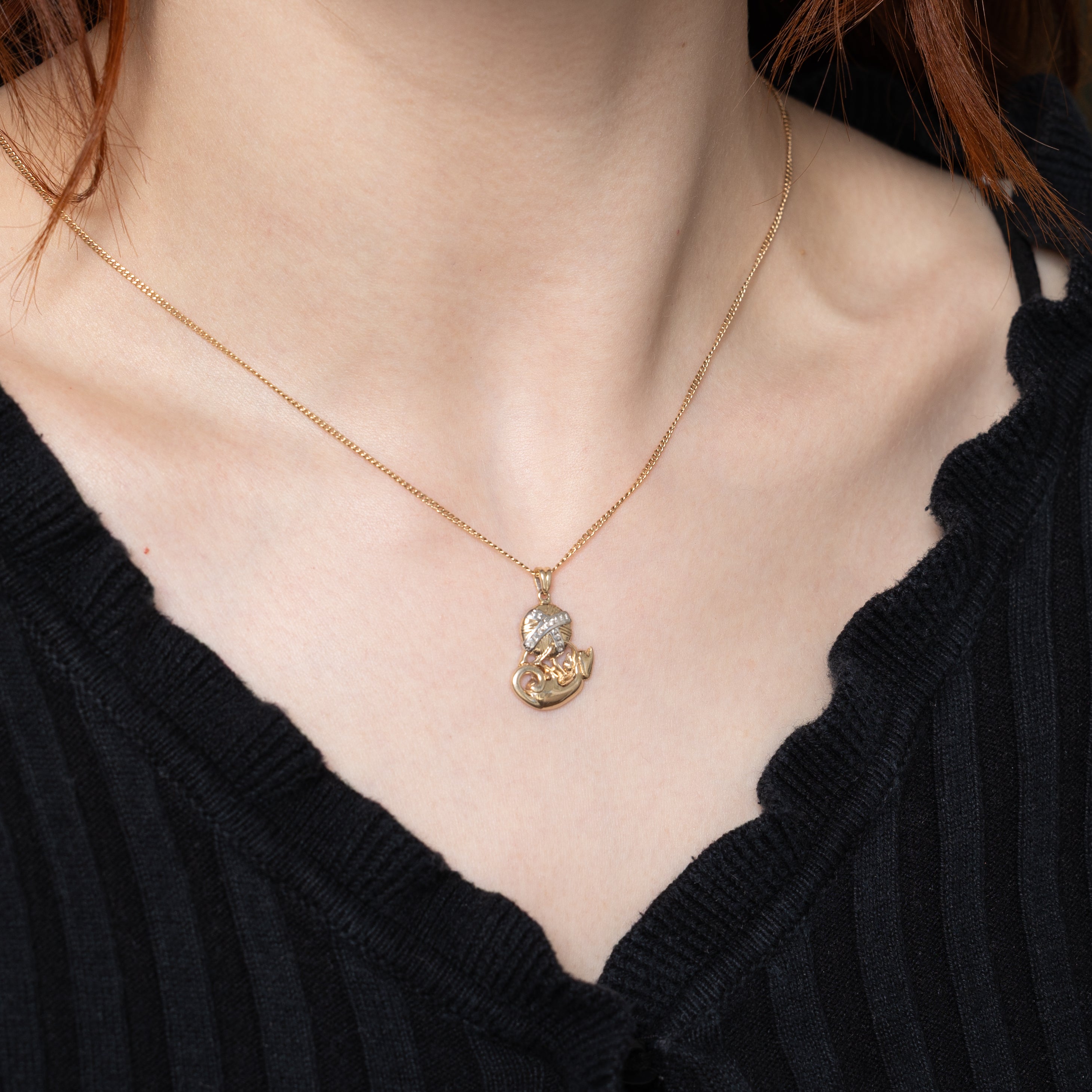 10k Diamond Cat & Yarn Pendant