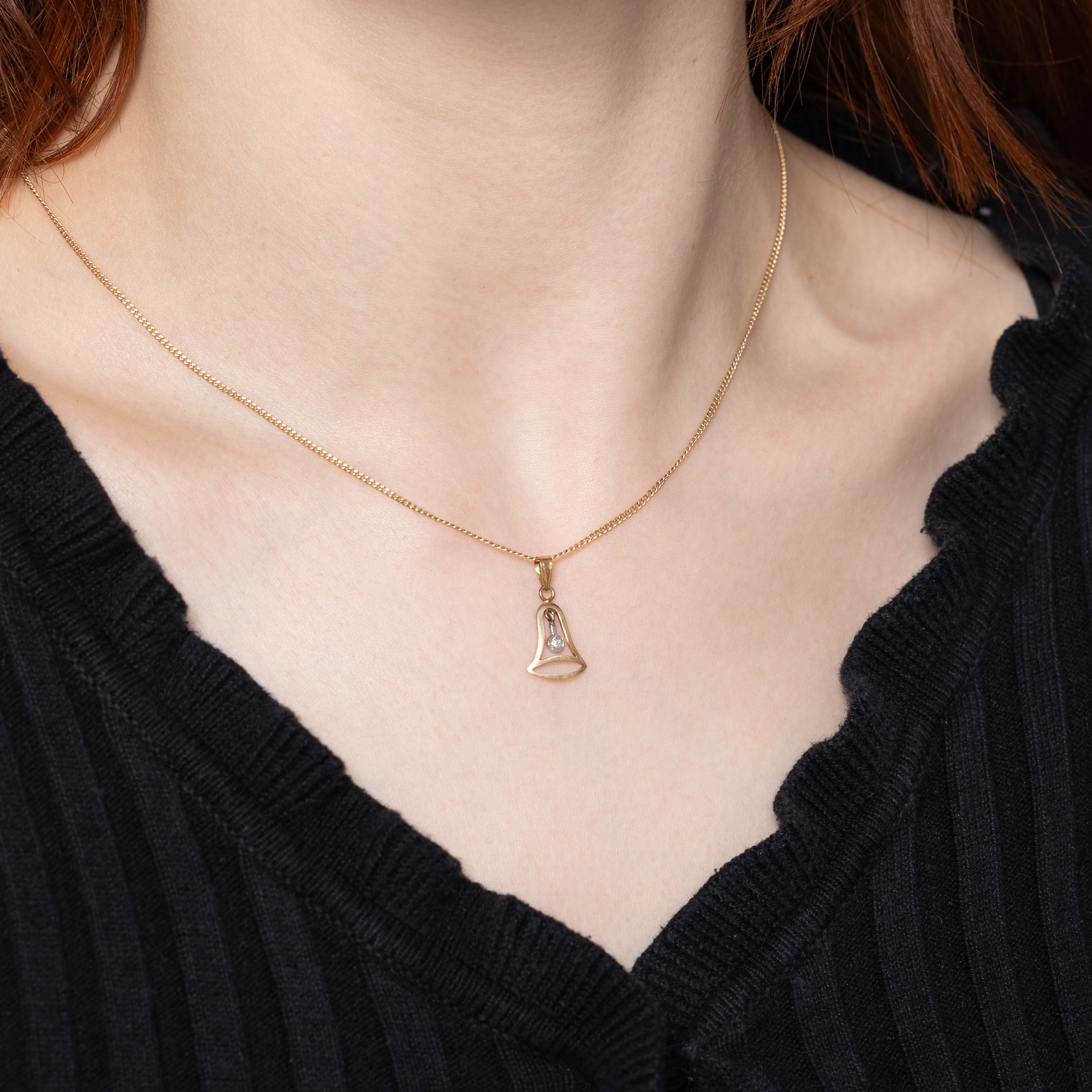 14k Diamond Open Bell Pendant