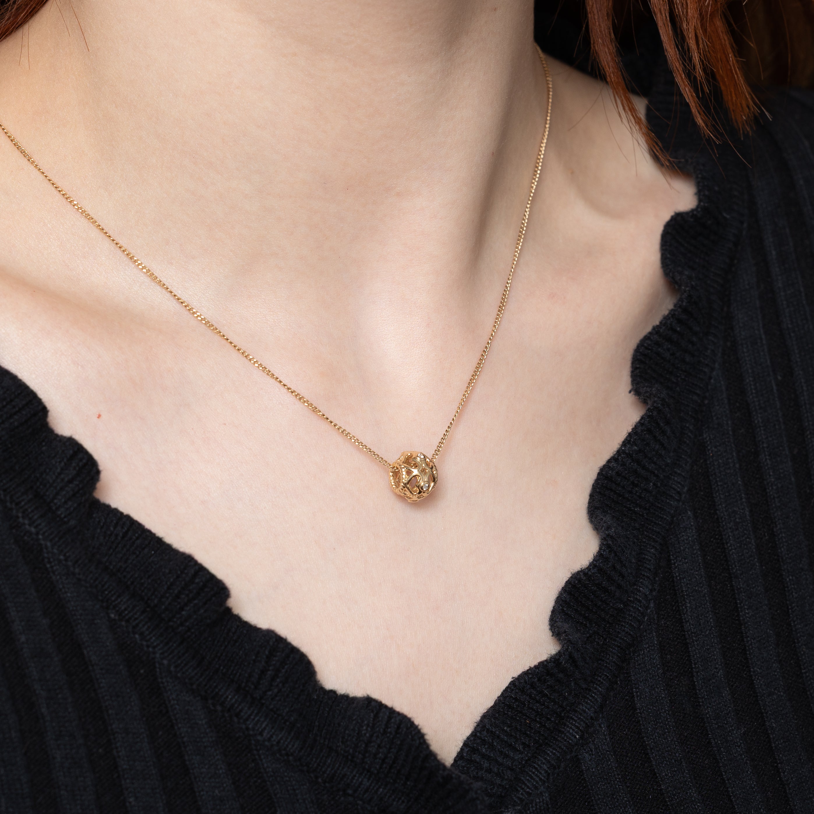 14k Bezel Set Diamond Openwork Sphere Charm