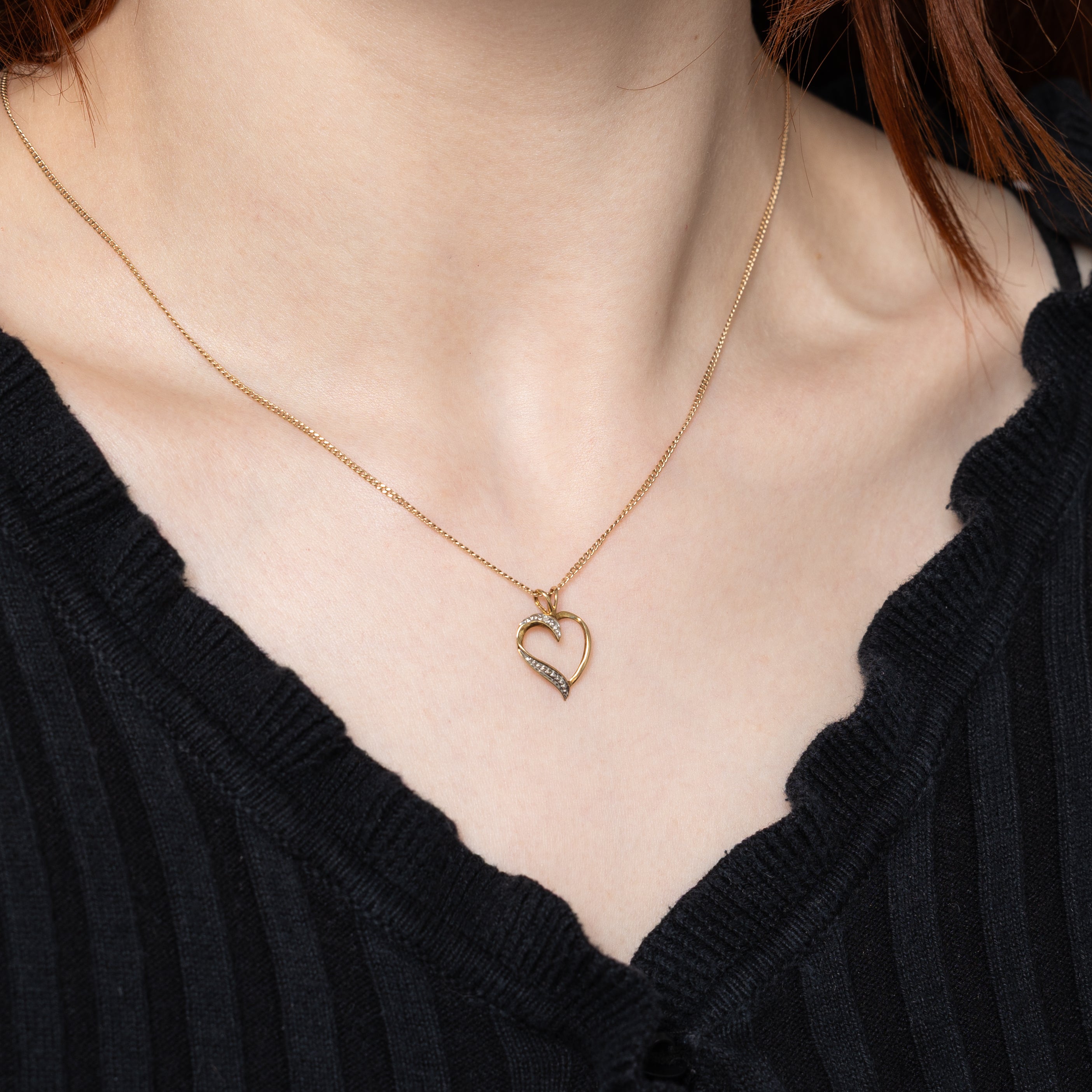 10k Yellow Gold Diamond Open Heart Pendant